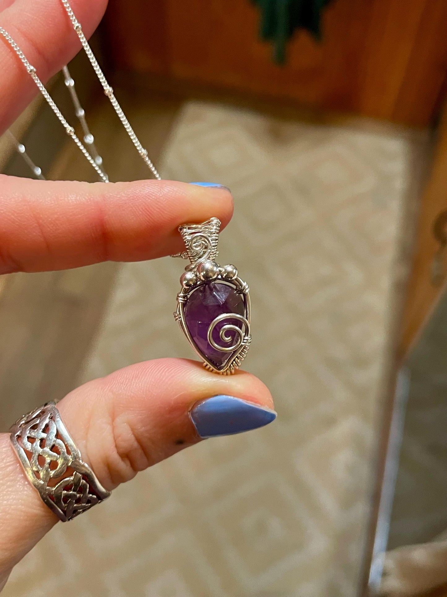 Amethyst in Sterling Silver necklace, Minimal dainty jewellery, February Birthstone