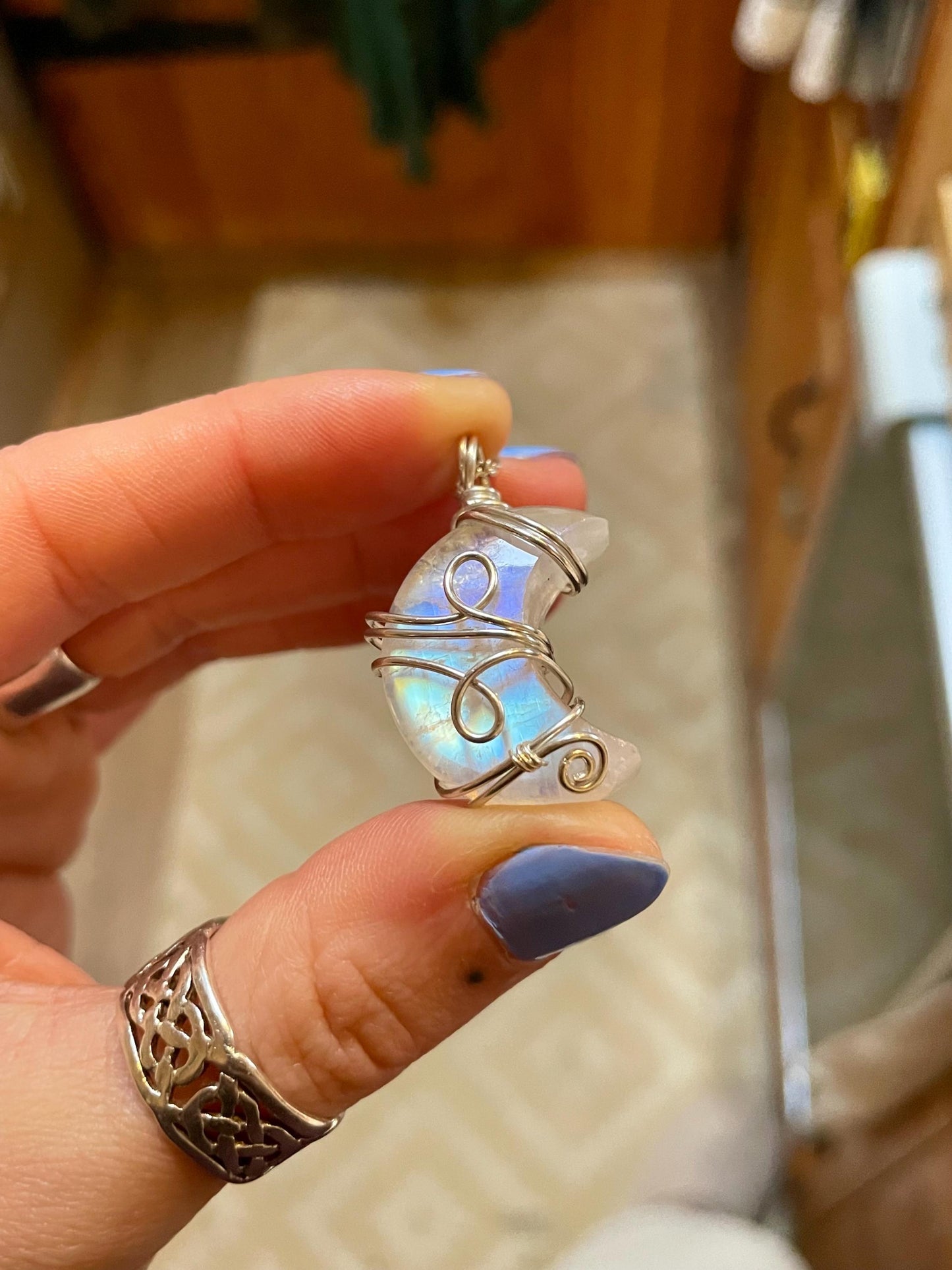 Moonstone Crescent Moon in Sterling Silver, June Birthstone, Witchy
