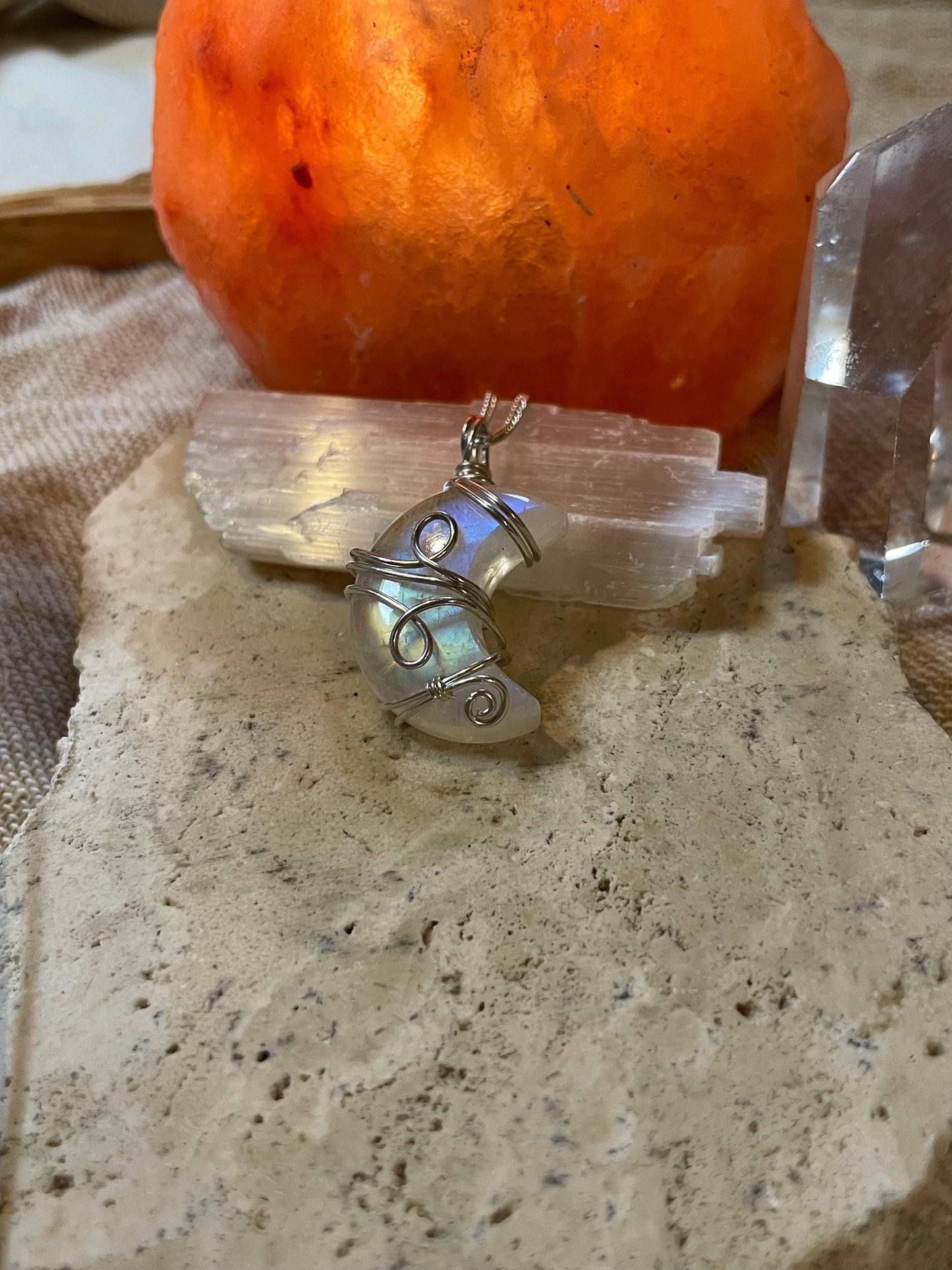 Moonstone Crescent Moon in Sterling Silver, June Birthstone, Witchy