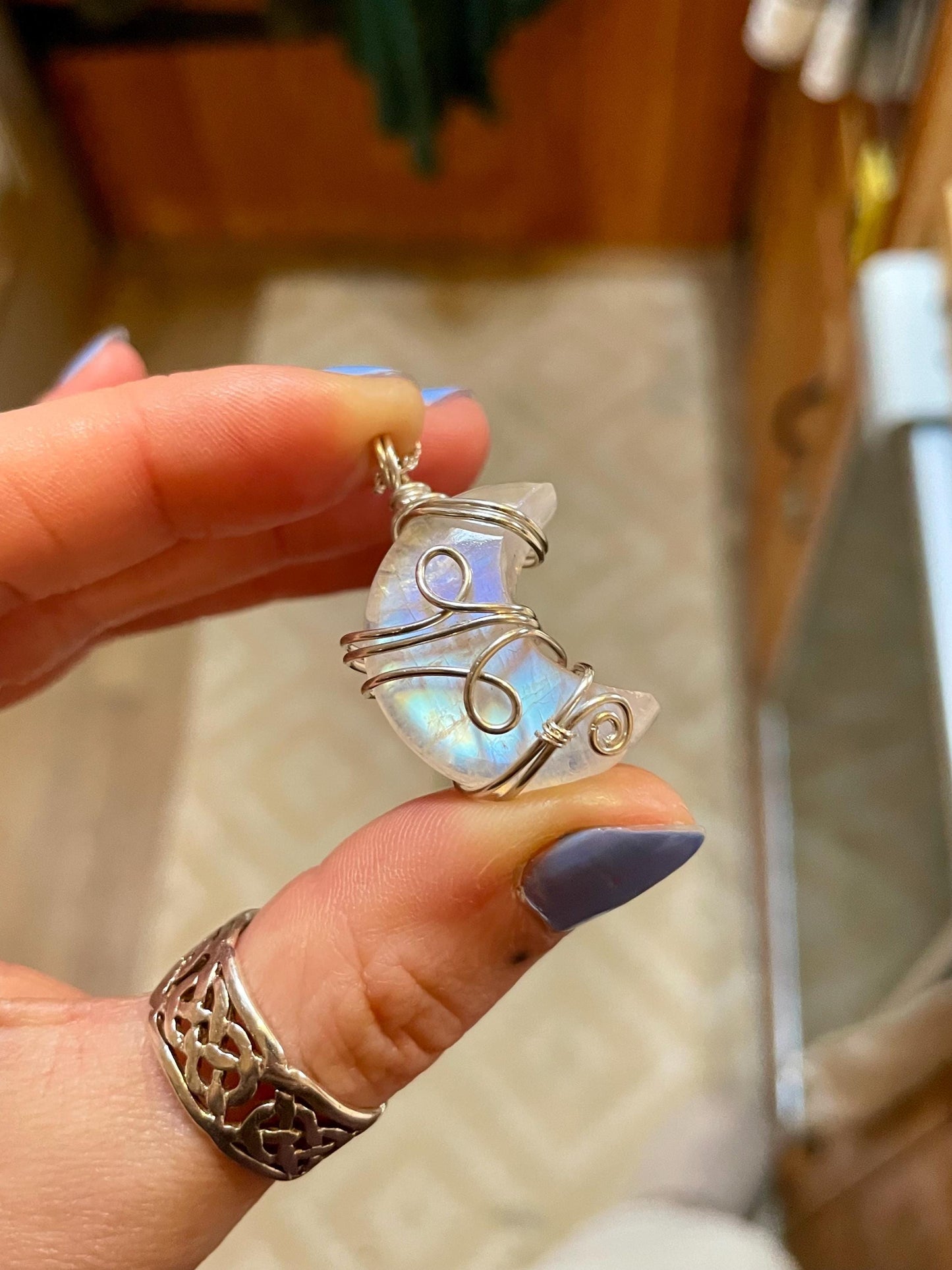 Moonstone Crescent Moon in Sterling Silver, June Birthstone, Witchy