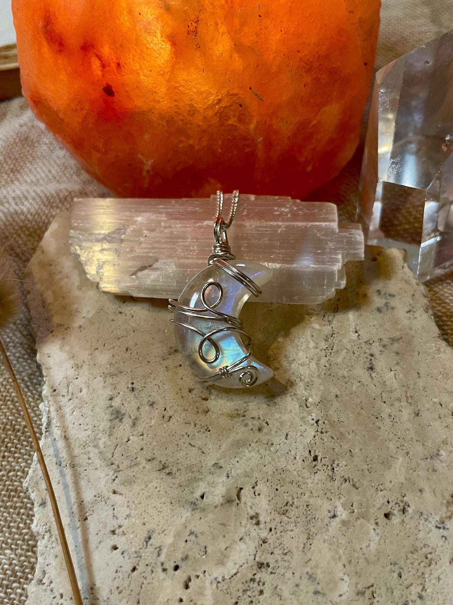 Moonstone Crescent Moon in Sterling Silver, June Birthstone, Witchy