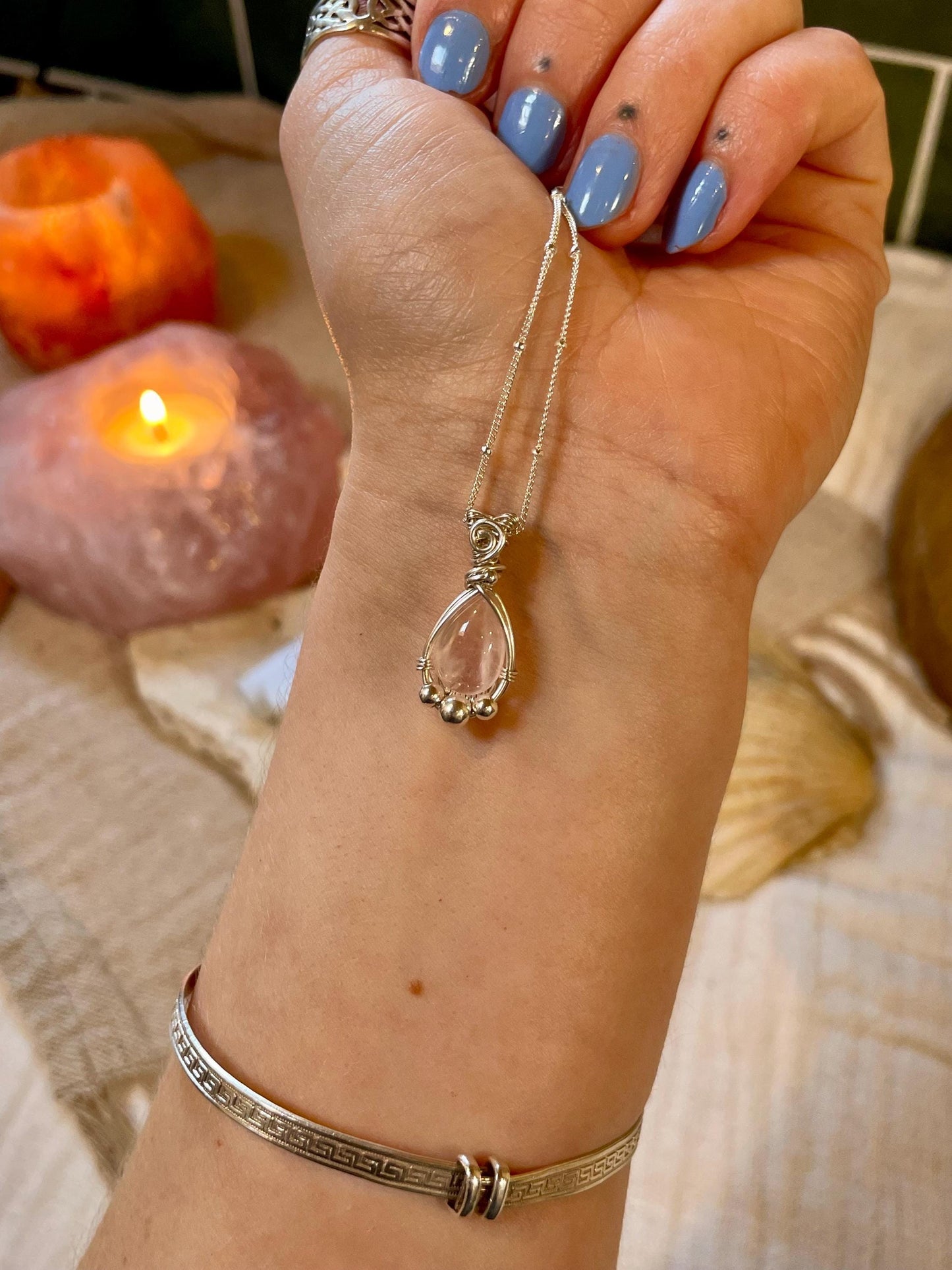 Sterling Silver Rose Quartz necklace, Witchy gift for her, love and romance