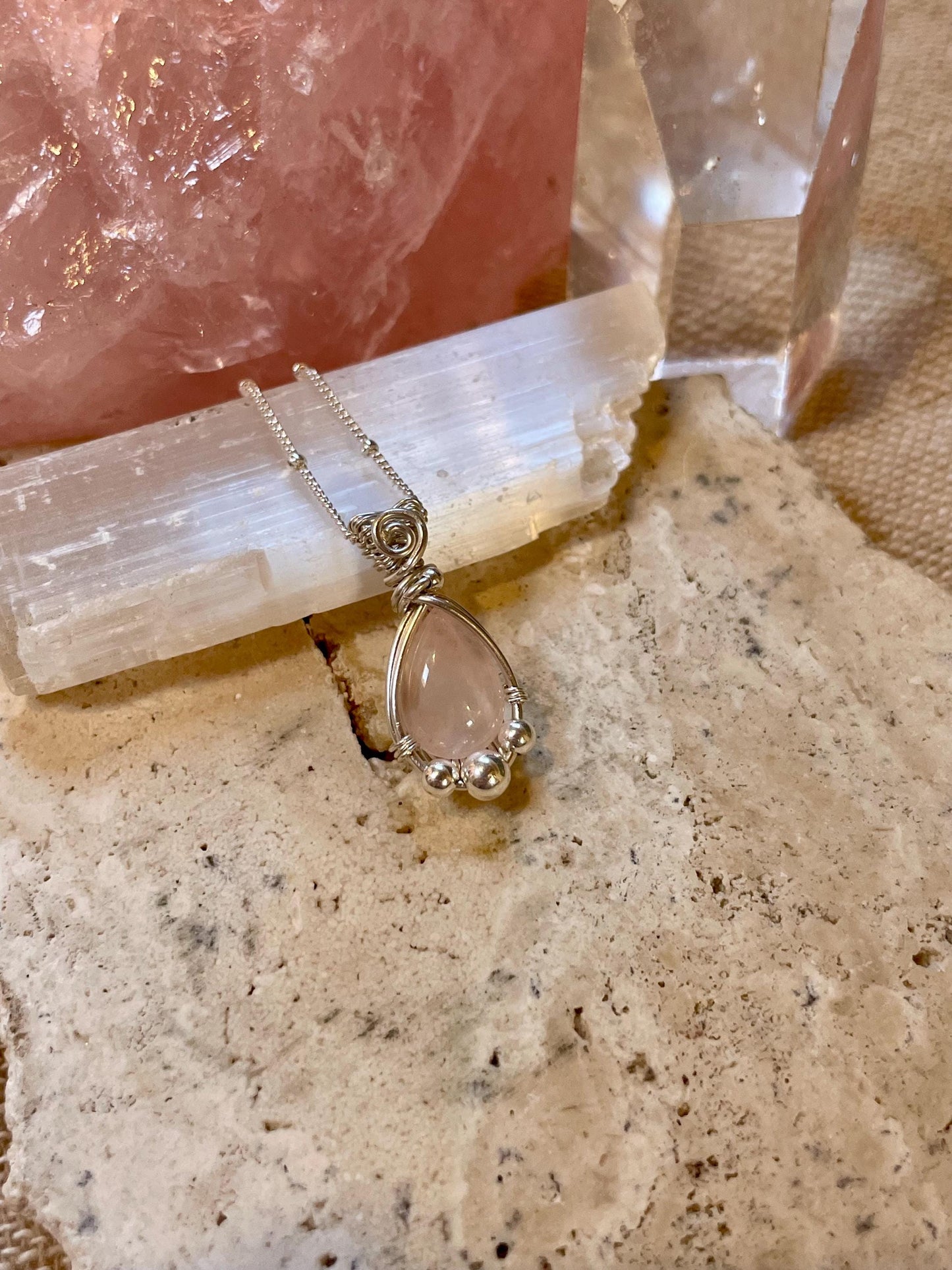 Sterling Silver Rose Quartz necklace, Witchy gift for her, love and romance