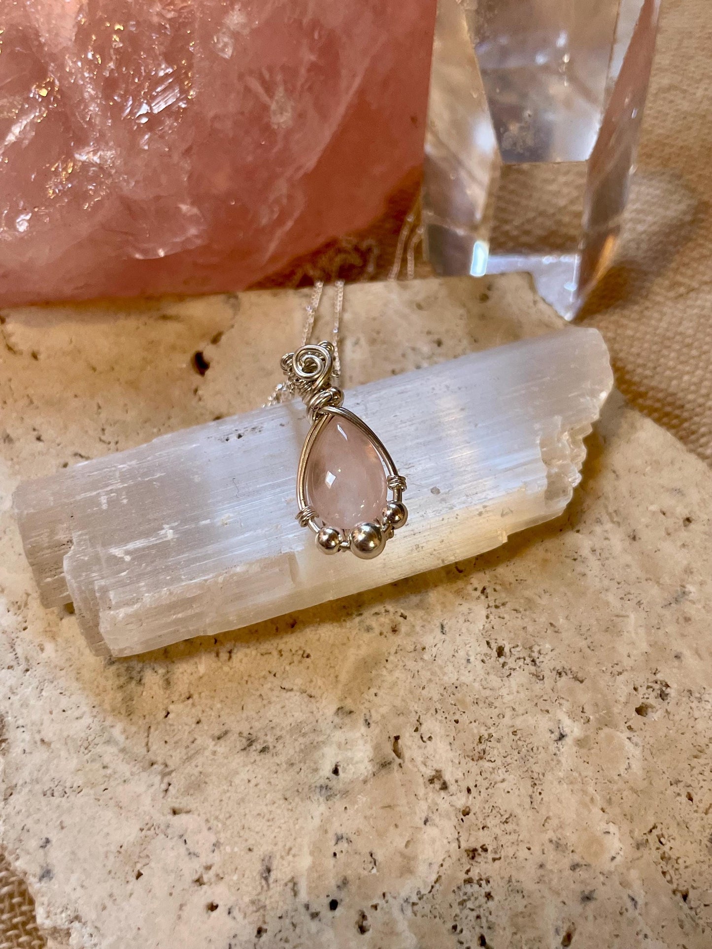 Sterling Silver Rose Quartz necklace, Witchy gift for her, love and romance