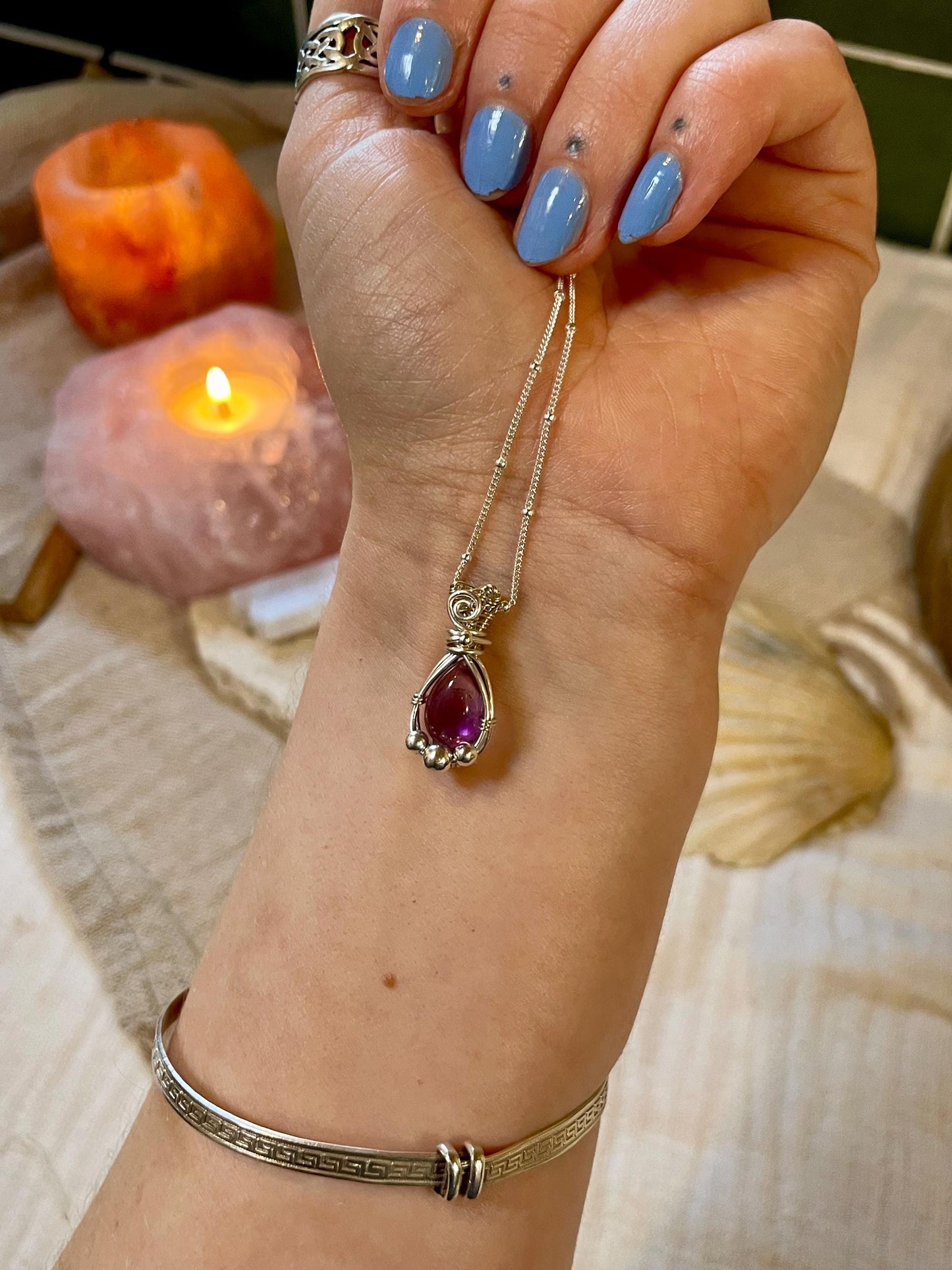 Amethyst in Sterling Silver necklace, Minimal dainty jewellery, February Birthstone