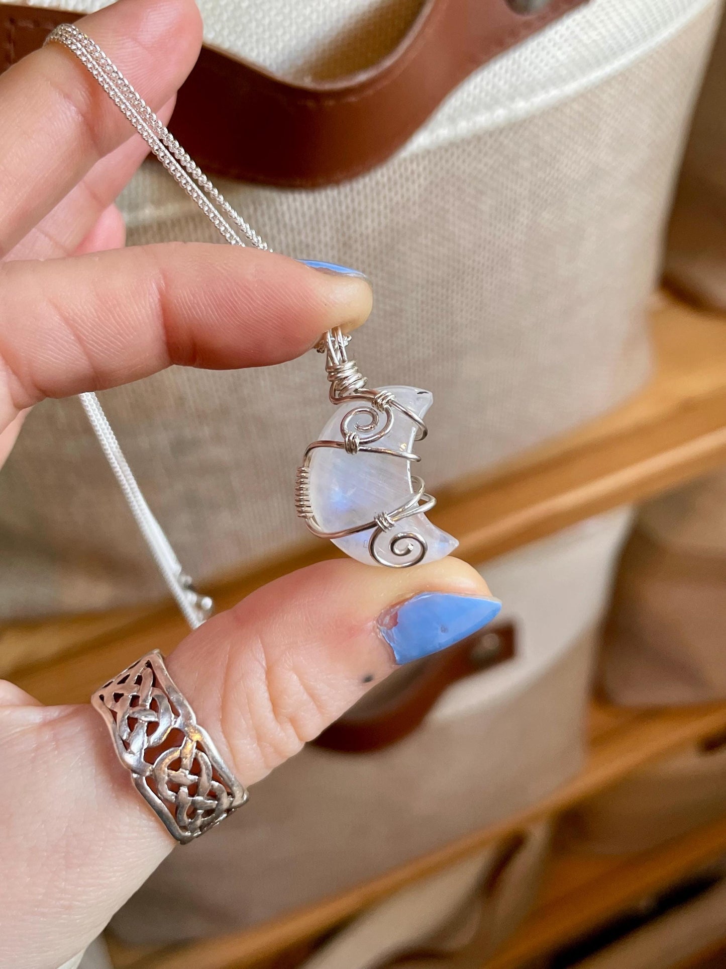 Moonstone Crescent Moon in Sterling Silver, June Birthstone, Witchy