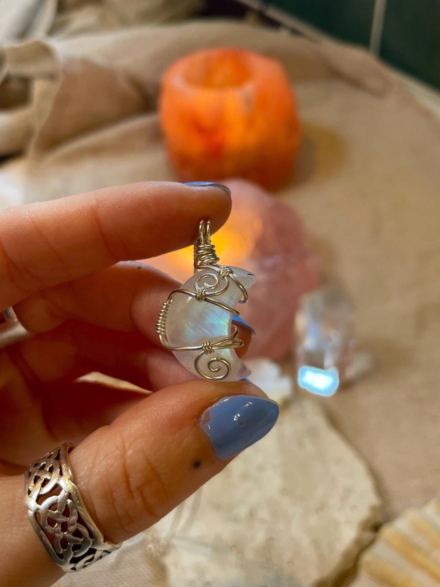 Moonstone Crescent Moon in Sterling Silver, June Birthstone, Witchy