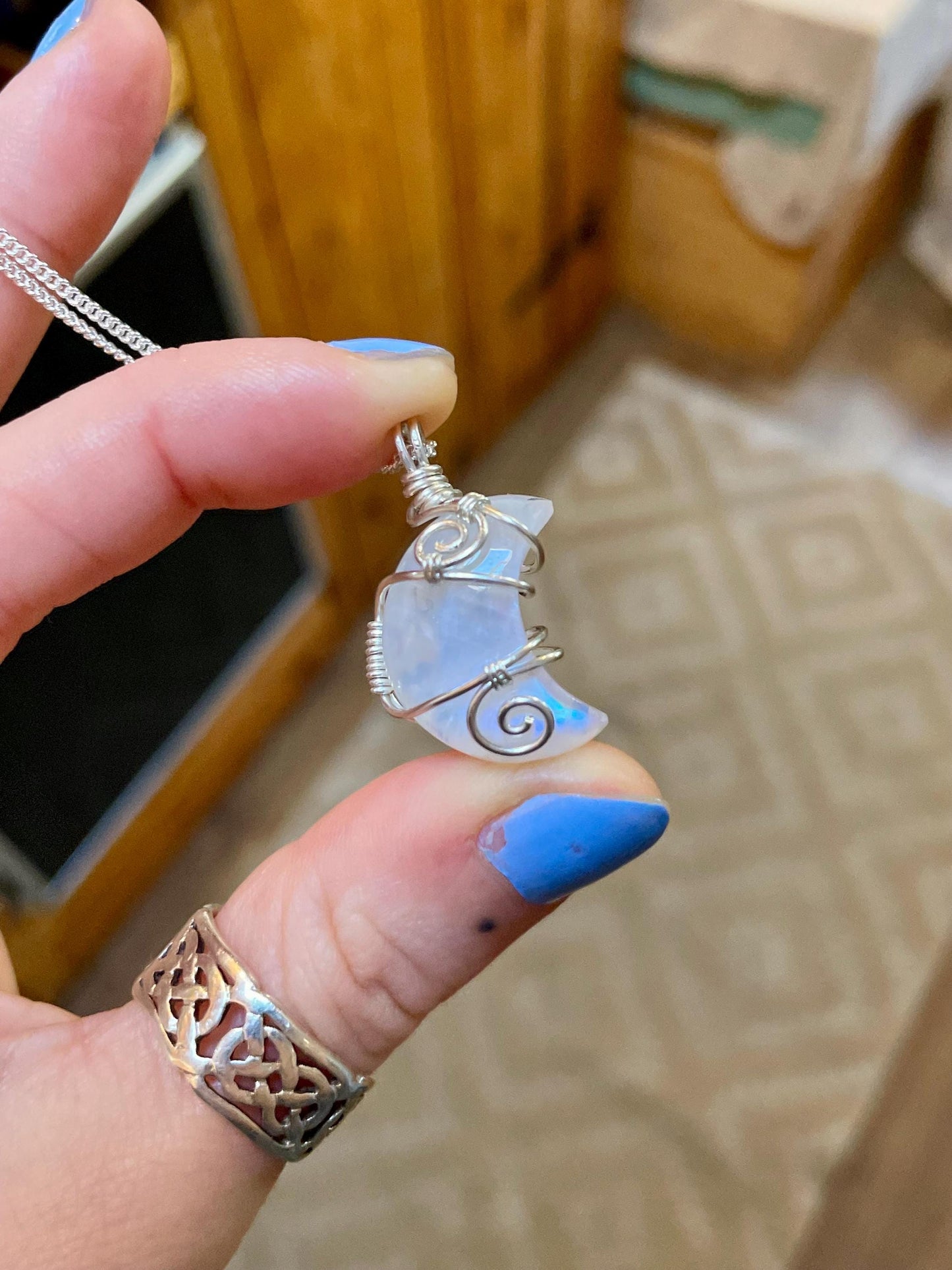Moonstone Crescent Moon in Sterling Silver, June Birthstone, Witchy