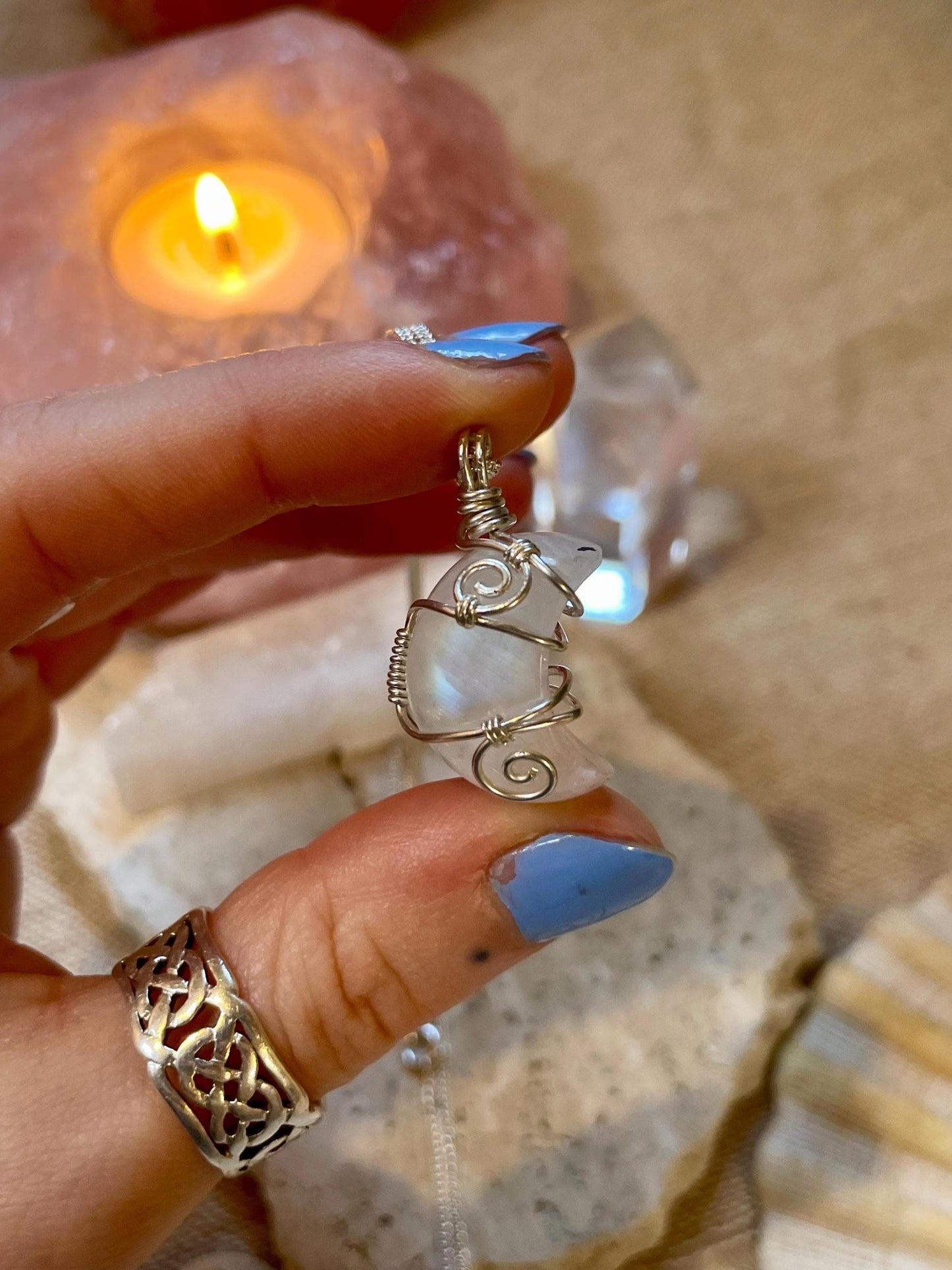 Moonstone Crescent Moon in Sterling Silver, June Birthstone, Witchy