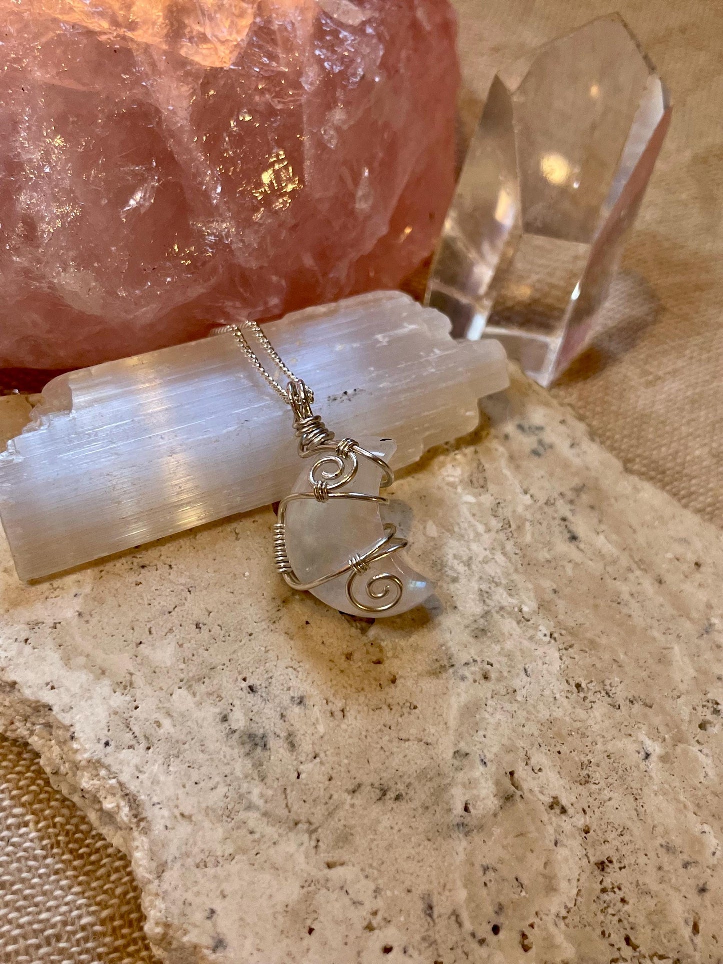 Moonstone Crescent Moon in Sterling Silver, June Birthstone, Witchy