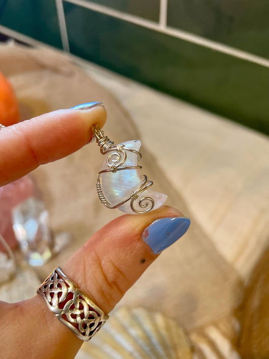 Moonstone Crescent Moon in Sterling Silver, June Birthstone, Witchy