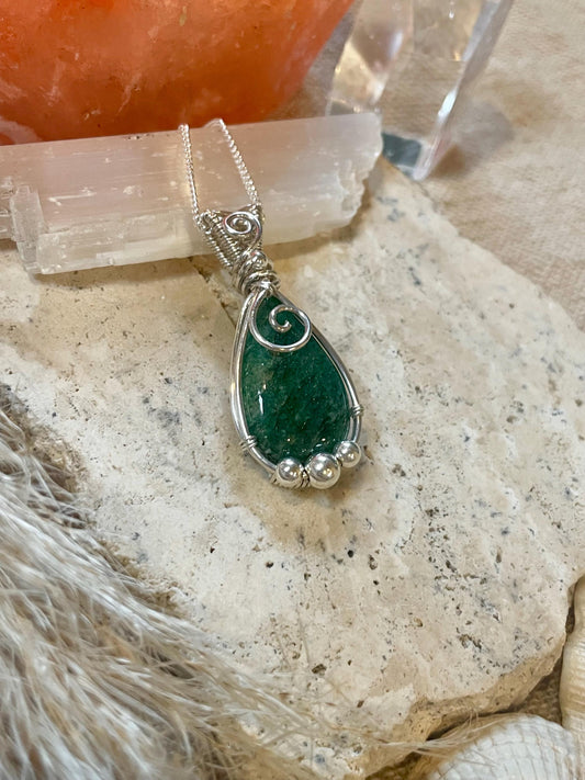 Aventurine in Sterling Silver, Good luck and fortune, Gift for Her