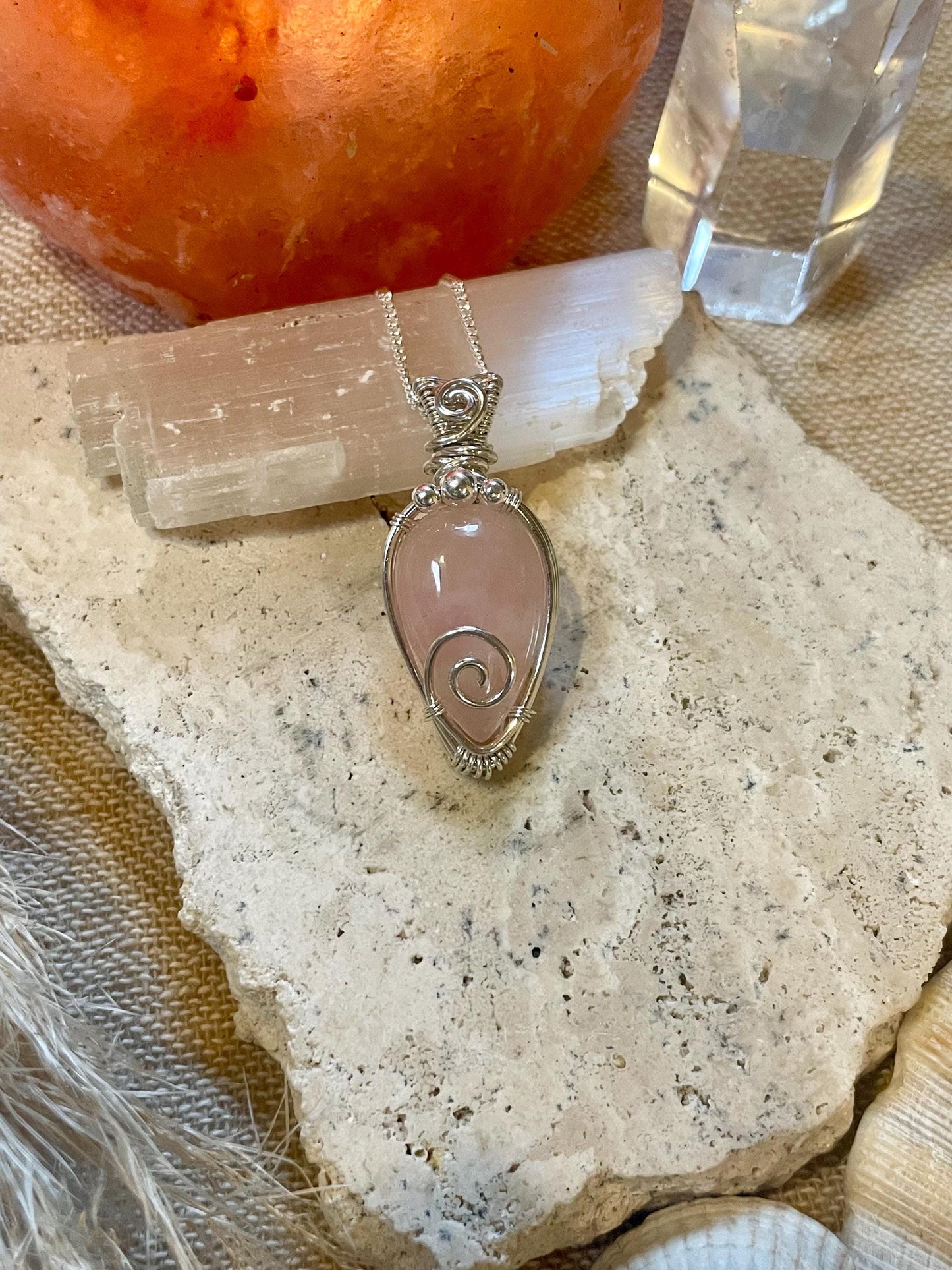 Sterling Silver Rose Quartz necklace, Witchy gift for her, Love and Romance