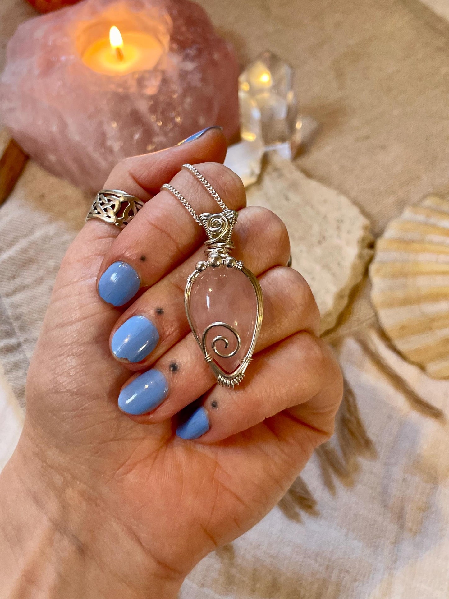 Sterling Silver Rose Quartz necklace, Witchy gift for her, Love and Romance