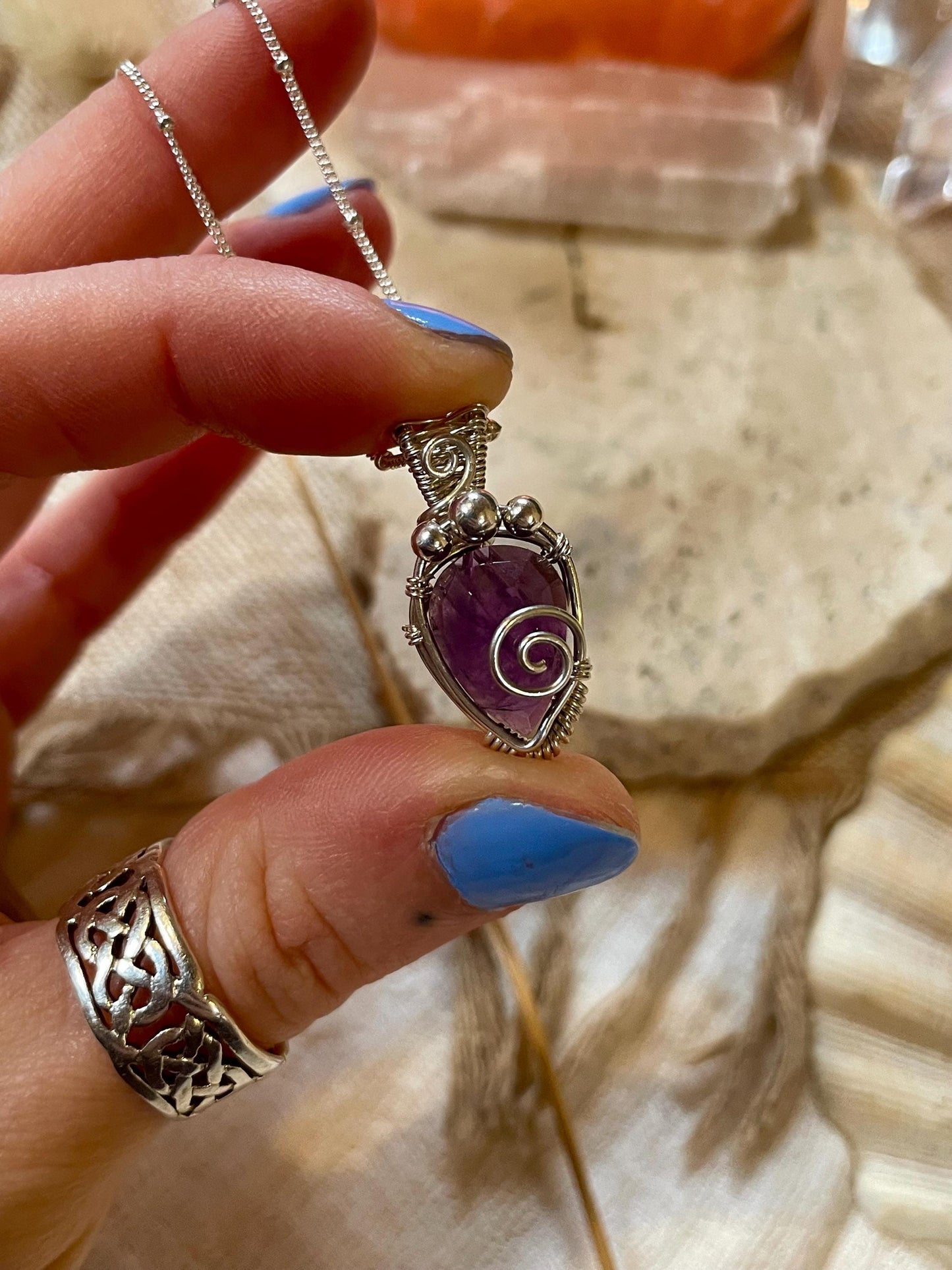 Amethyst in Sterling Silver necklace, Minimal dainty jewellery, February Birthstone