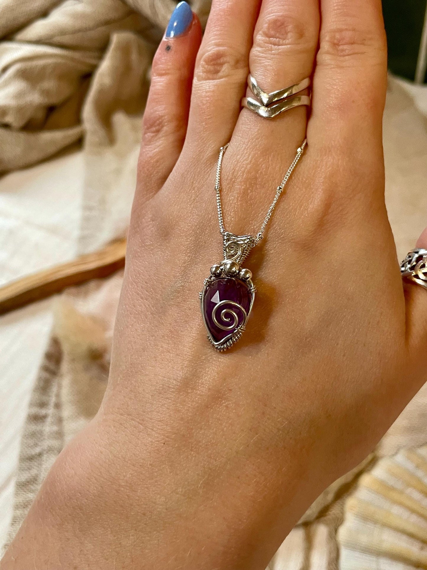 Amethyst in Sterling Silver necklace, Minimal dainty jewellery, February Birthstone