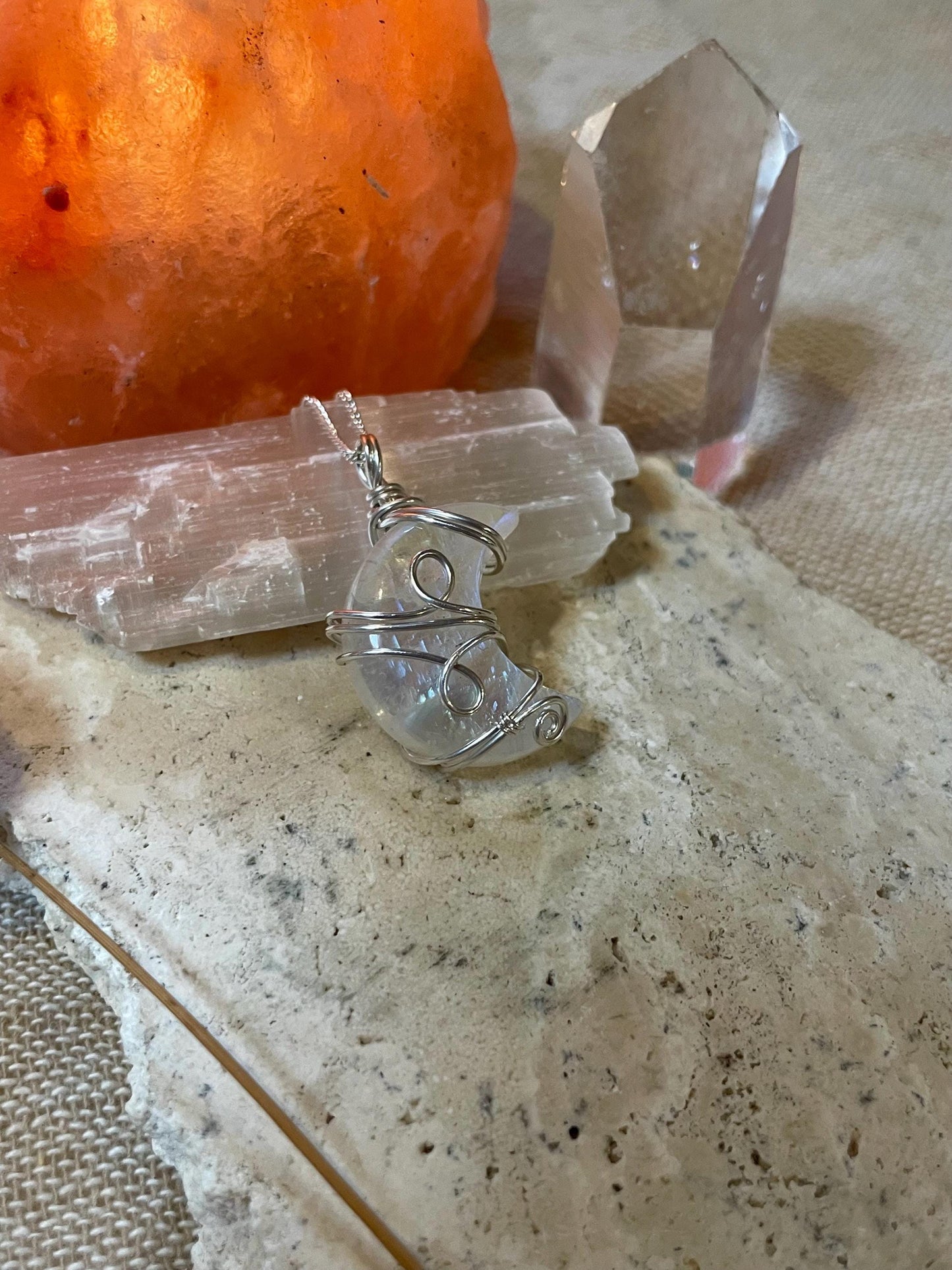 Moonstone Crescent Moon in Sterling Silver, June Birthstone, Witchy