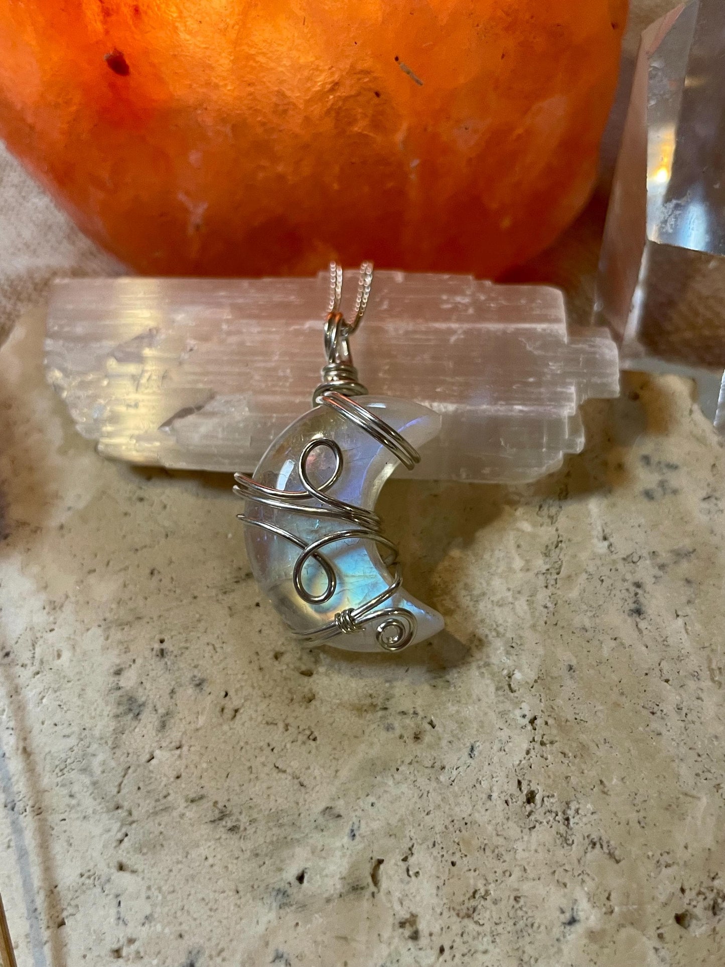 Moonstone Crescent Moon in Sterling Silver, June Birthstone, Witchy