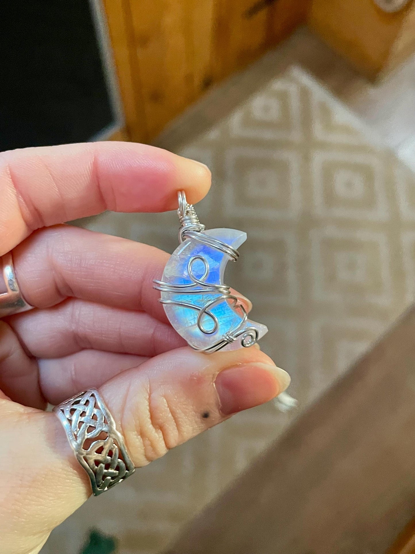 Moonstone Crescent Moon in Sterling Silver, June Birthstone, Witchy