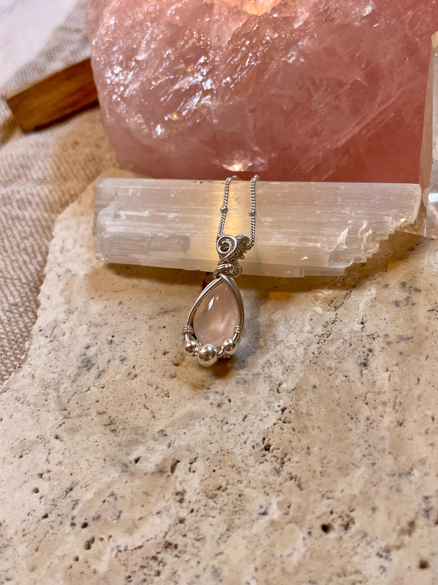 Sterling Silver Rose Quartz necklace, Witchy gift for her, love and romance