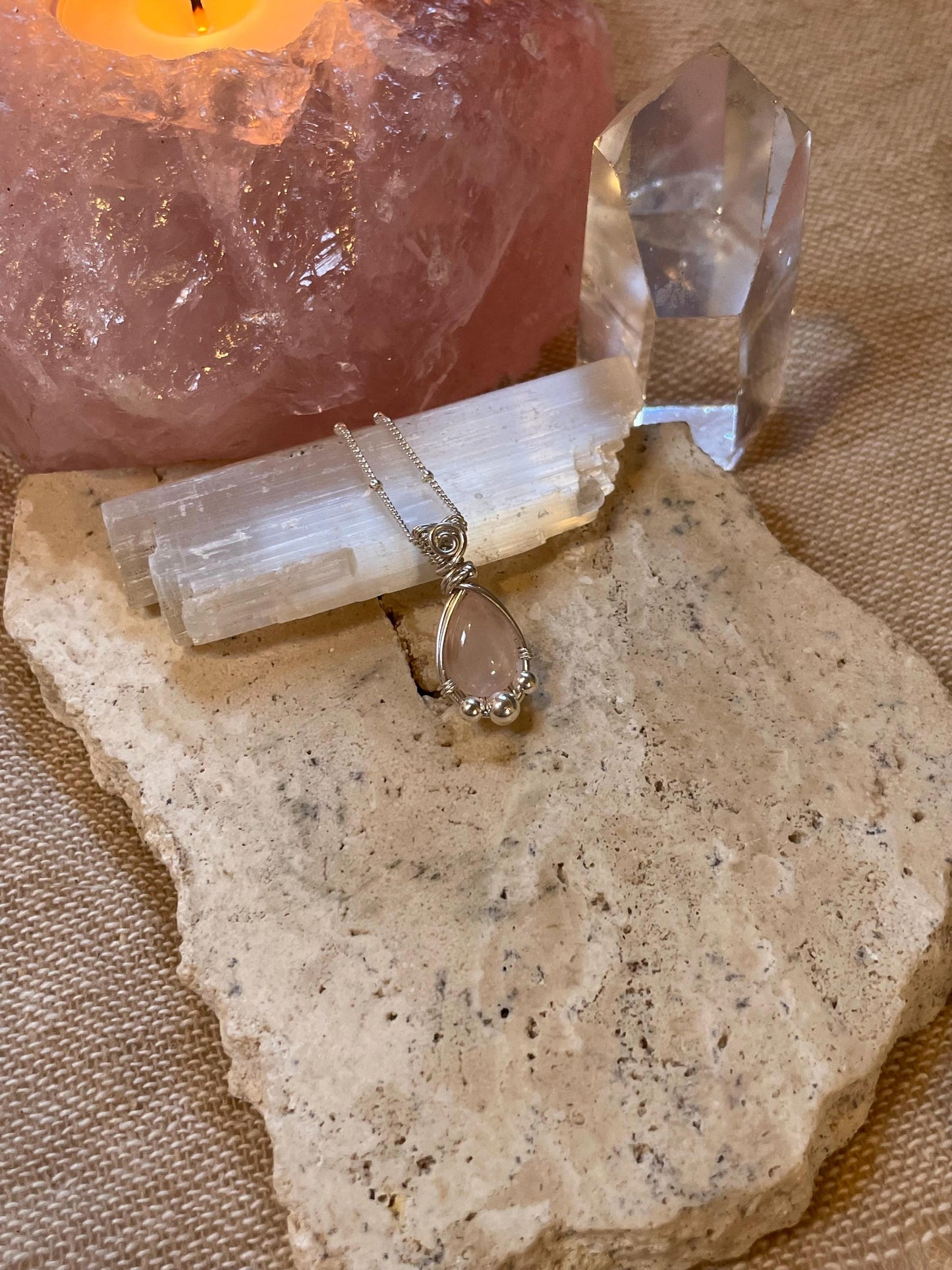 Sterling Silver Rose Quartz necklace, Witchy gift for her, love and romance