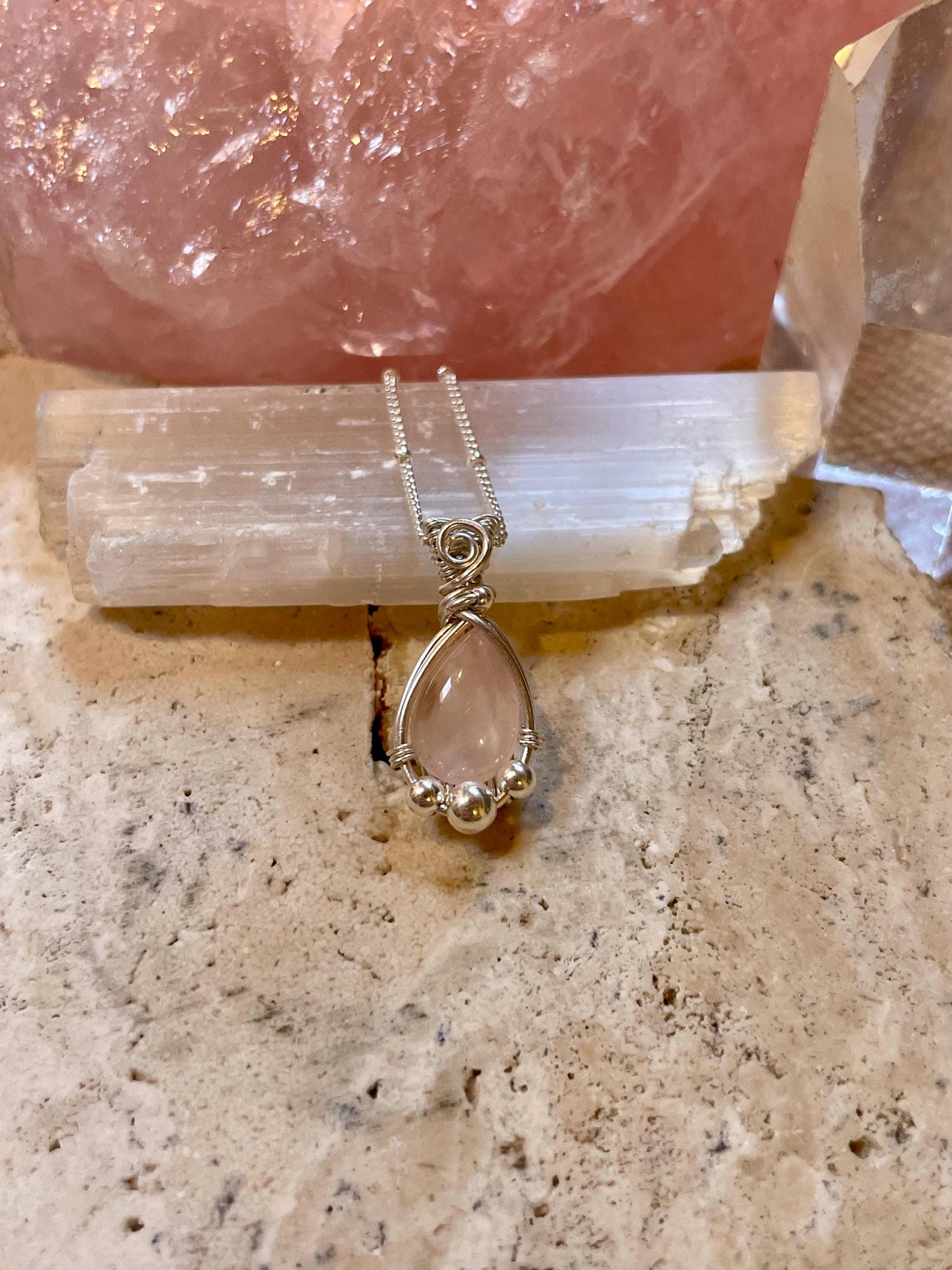 Sterling Silver Rose Quartz necklace, Witchy gift for her, love and romance