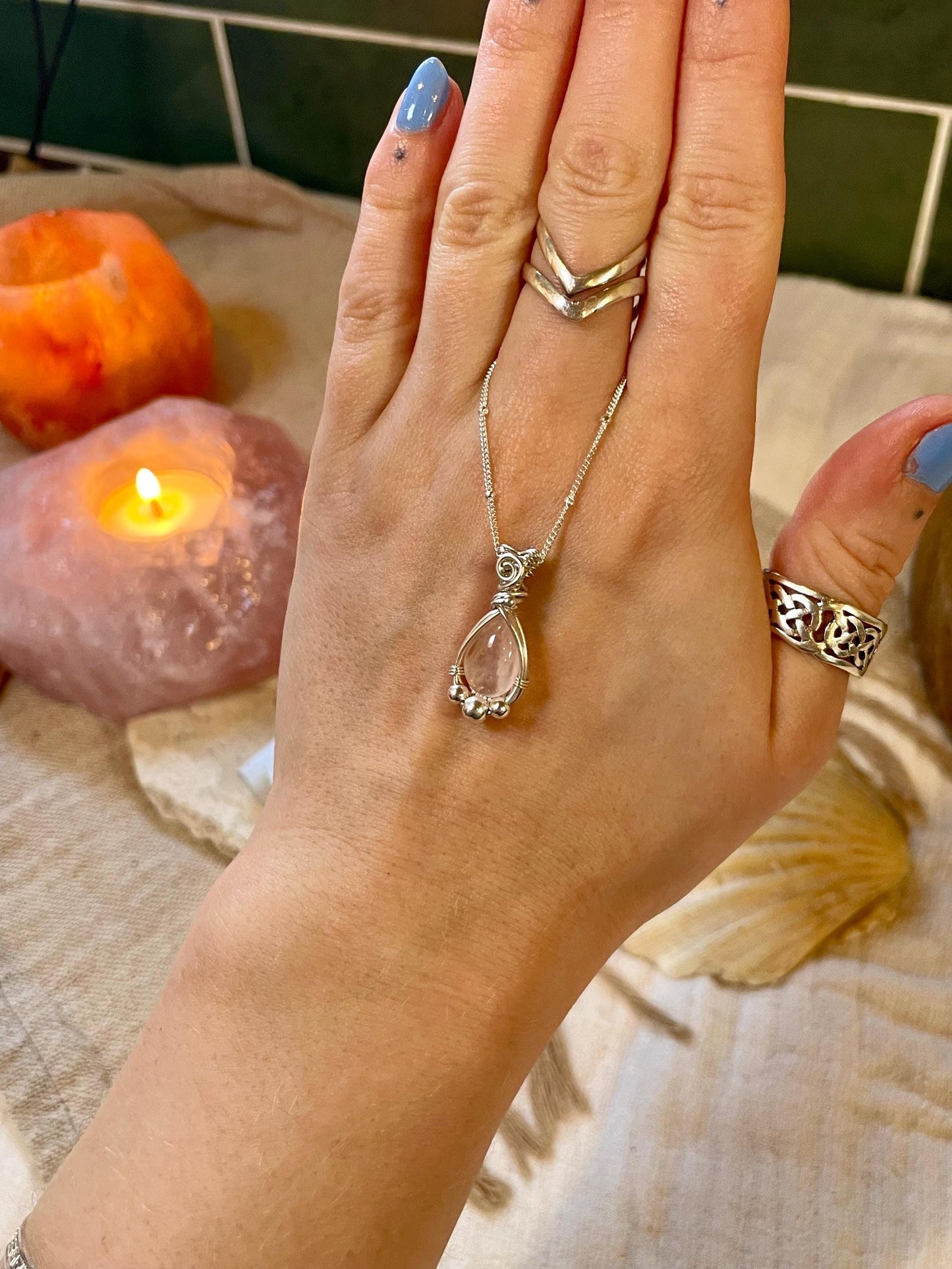Sterling Silver Rose Quartz necklace, Witchy gift for her, love and romance