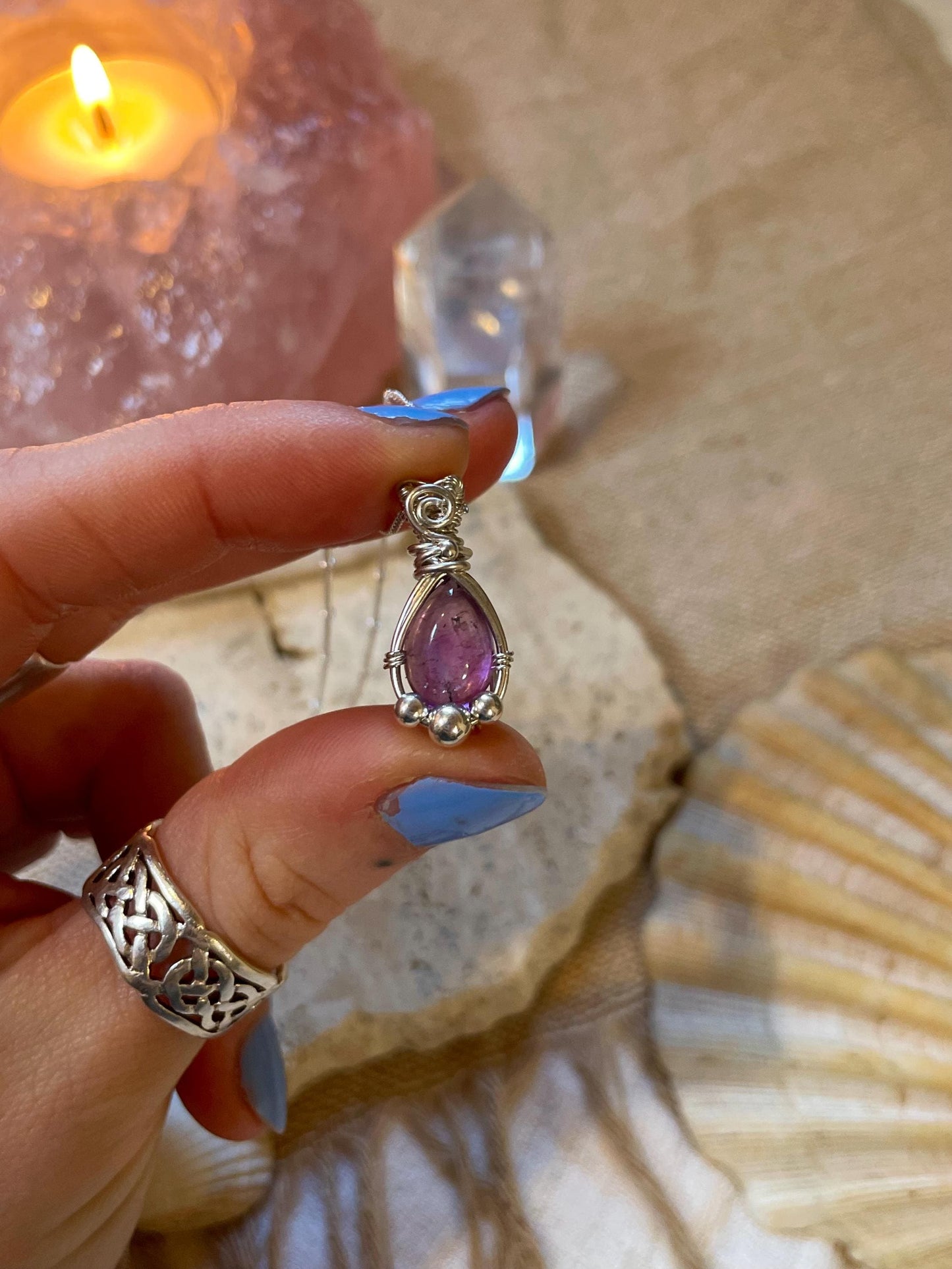 Amethyst in Sterling Silver necklace, Minimal dainty jewellery, February Birthstone