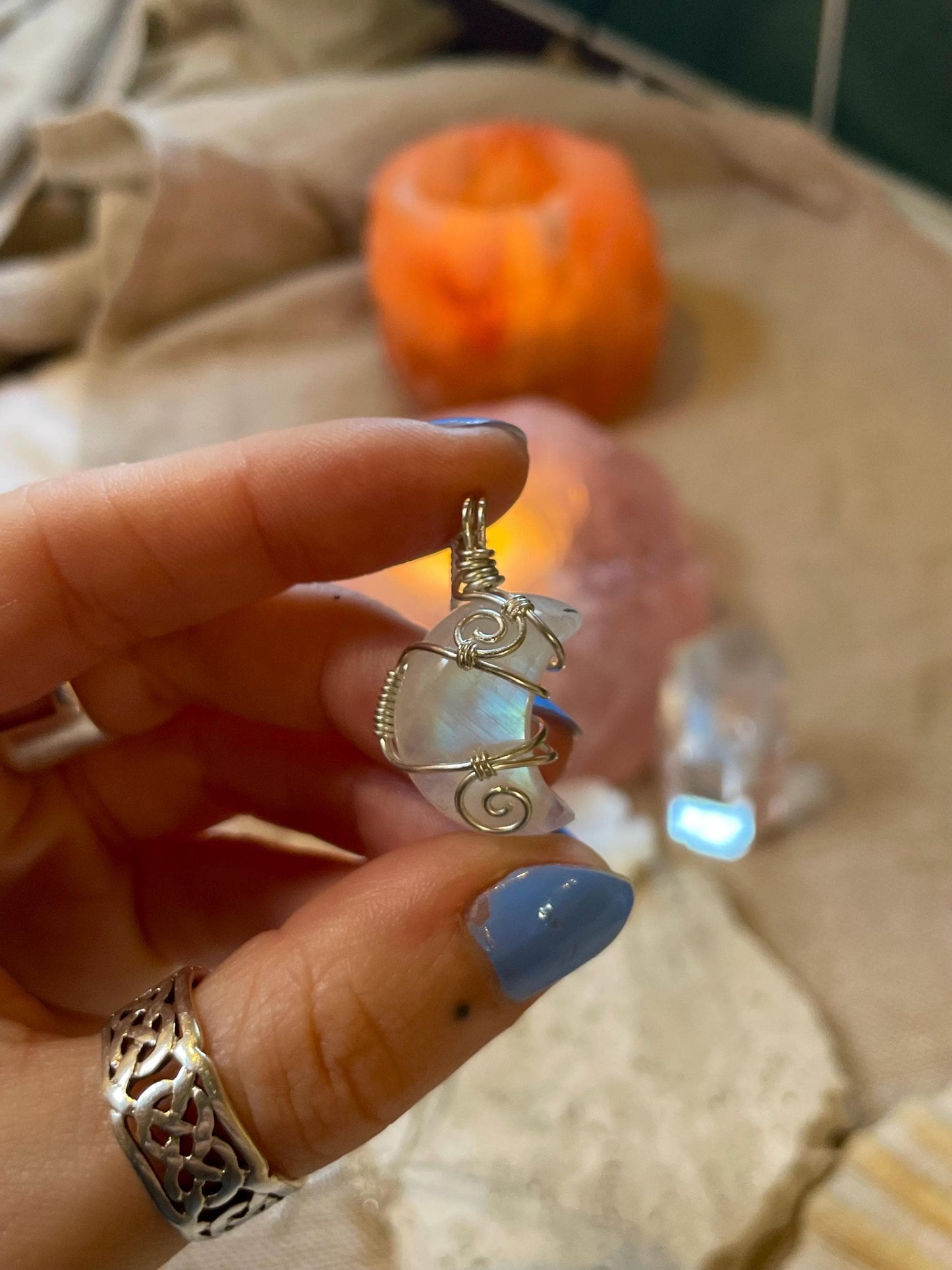 Moonstone Crescent Moon in Sterling Silver, June Birthstone, Witchy