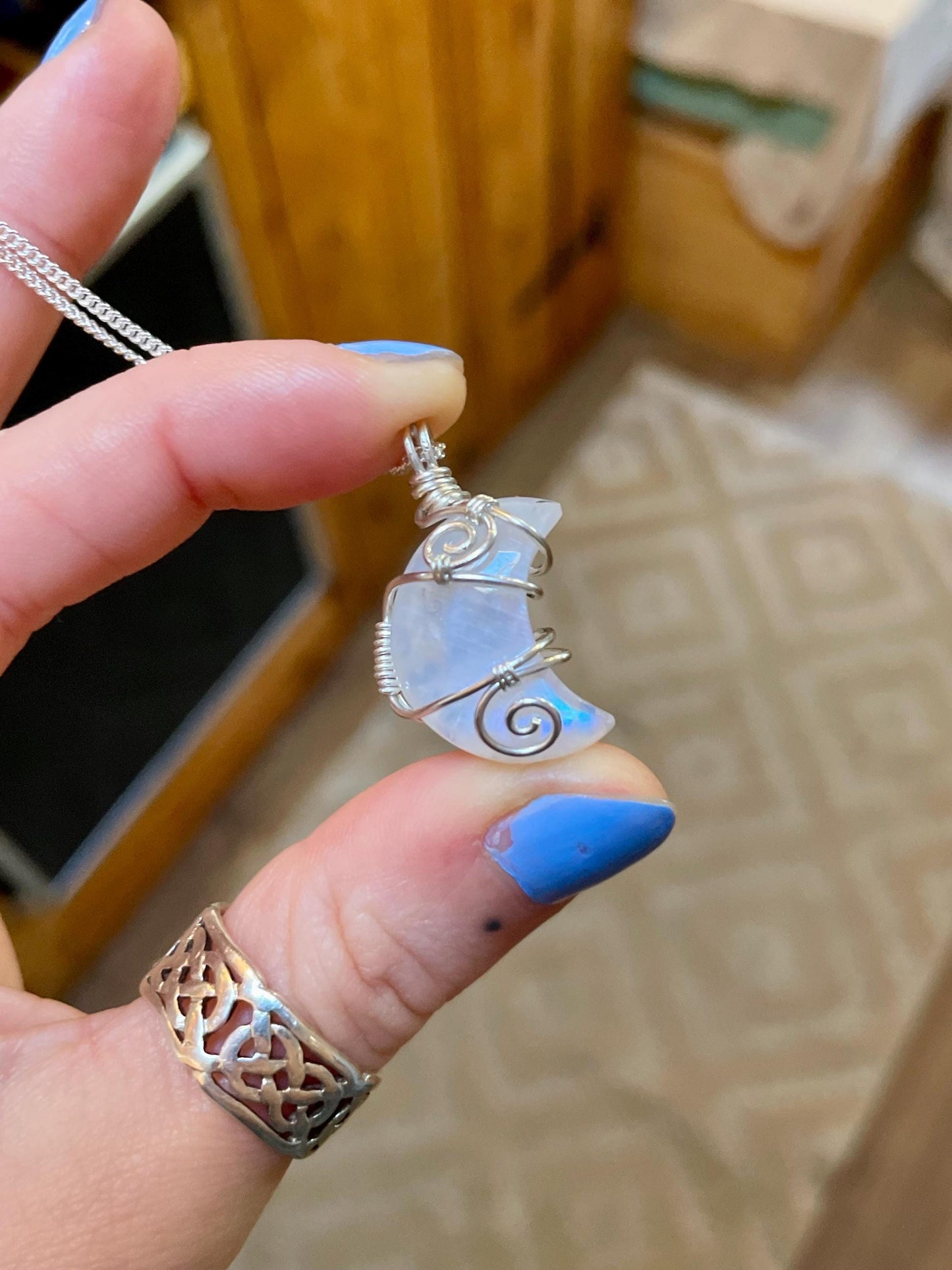 Moonstone Crescent Moon in Sterling Silver, June Birthstone, Witchy