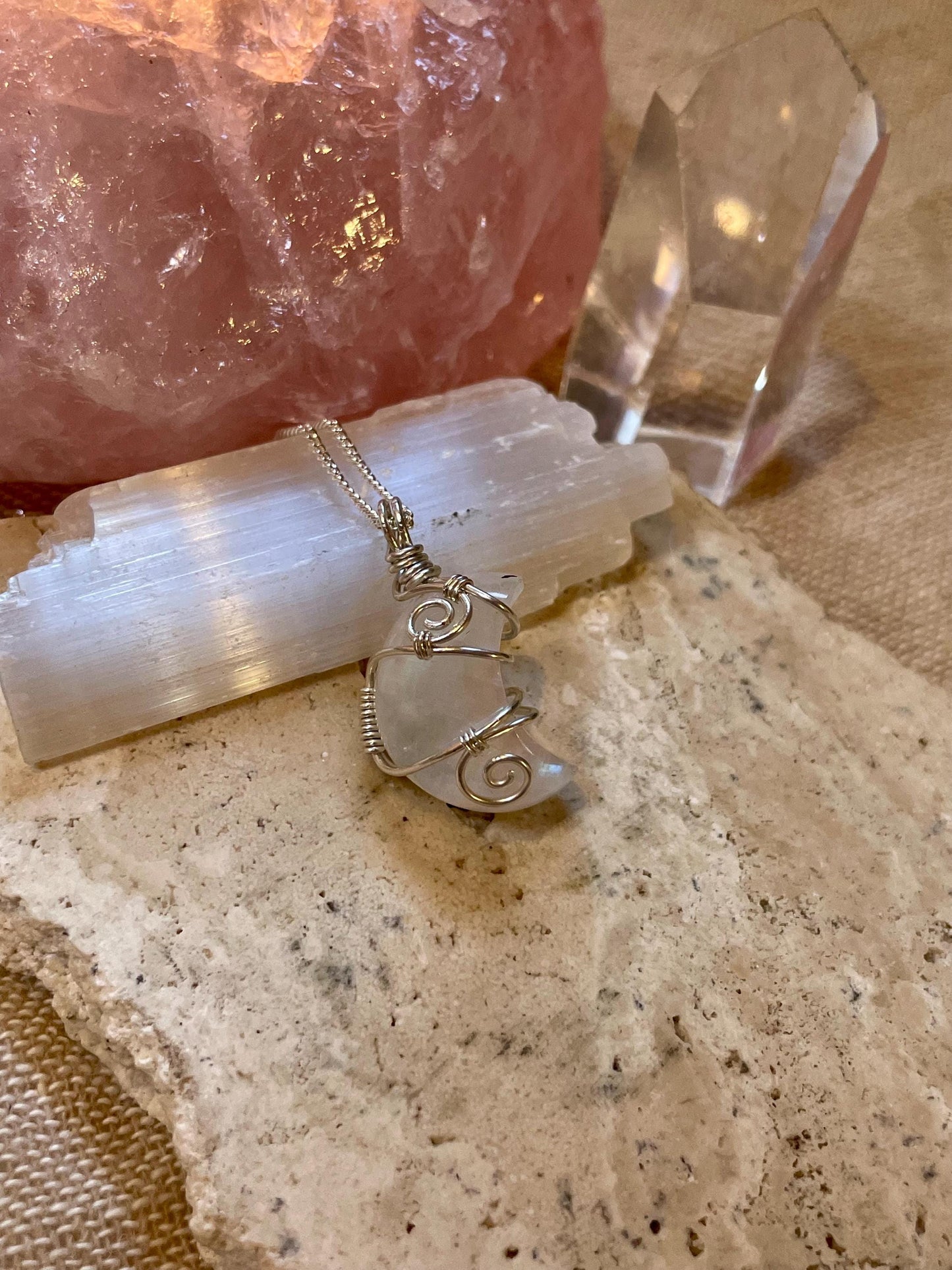 Moonstone Crescent Moon in Sterling Silver, June Birthstone, Witchy