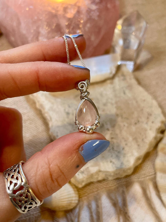 Sterling Silver Rose Quartz necklace, Witchy gift for her, love and romance
