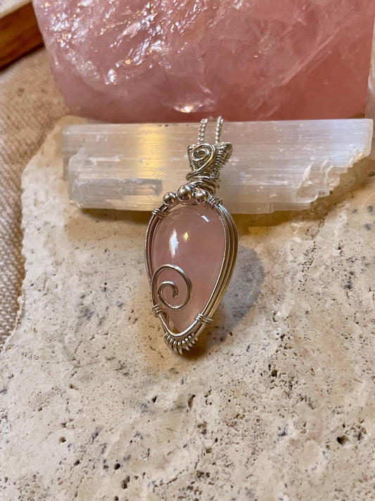 Sterling Silver Rose Quartz necklace, Witchy gift for her, Love and Romance