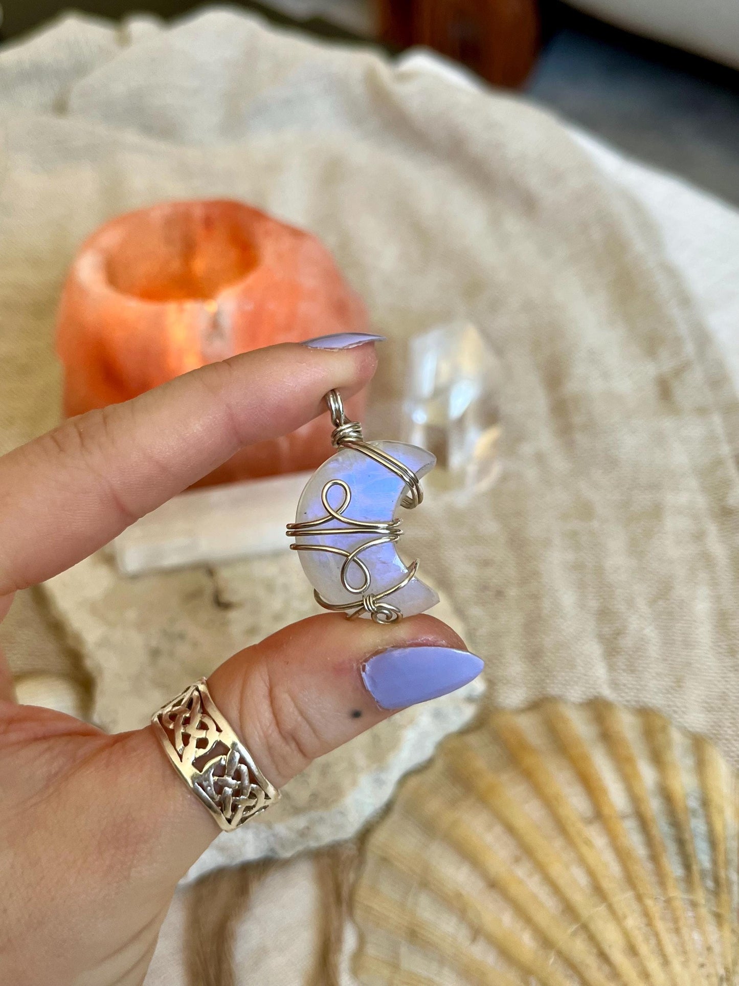 Moonstone Crescent Moon in Sterling Silver, June Birthstone, Witchy