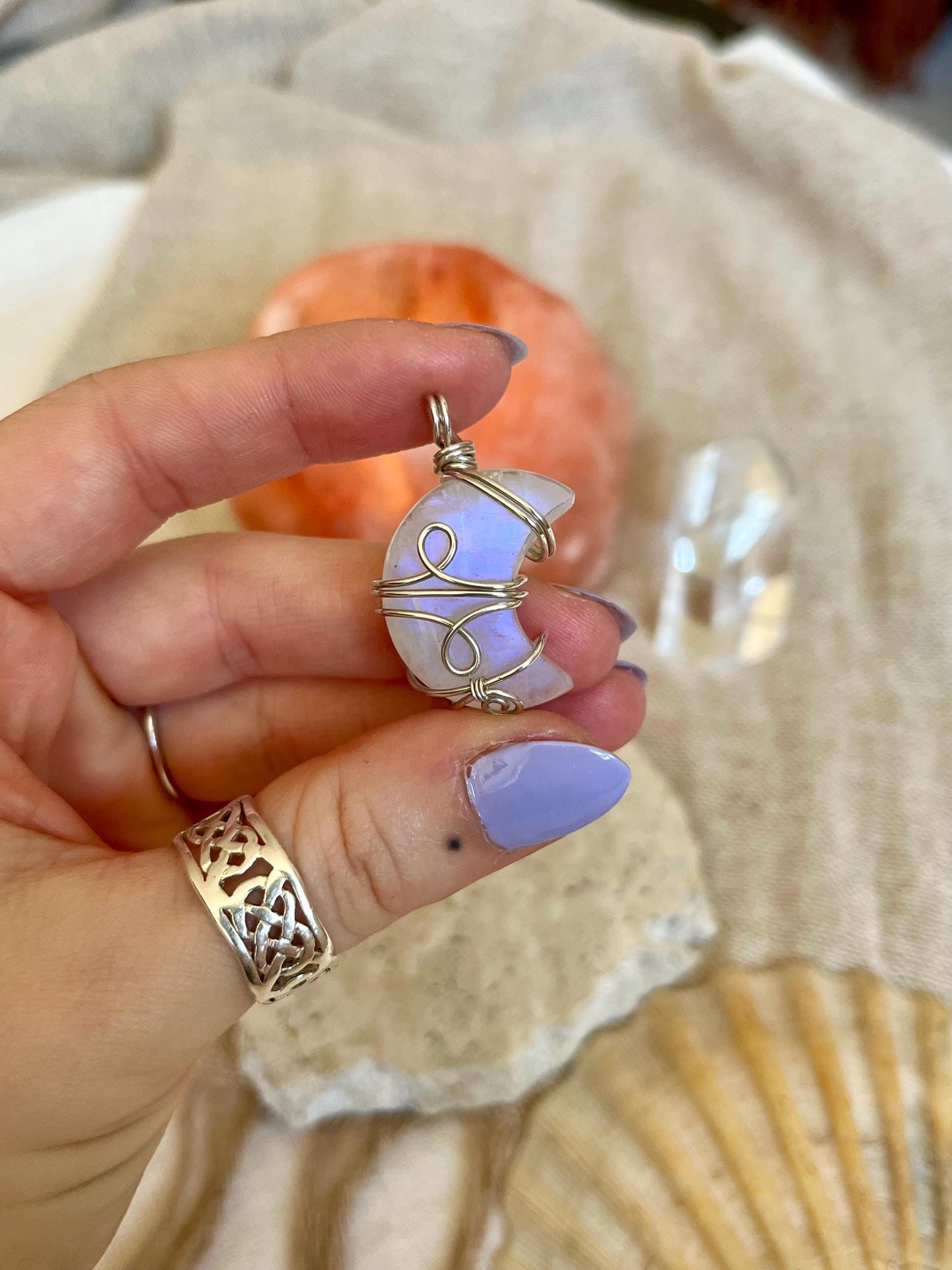 Moonstone Crescent Moon in Sterling Silver, June Birthstone, Witchy
