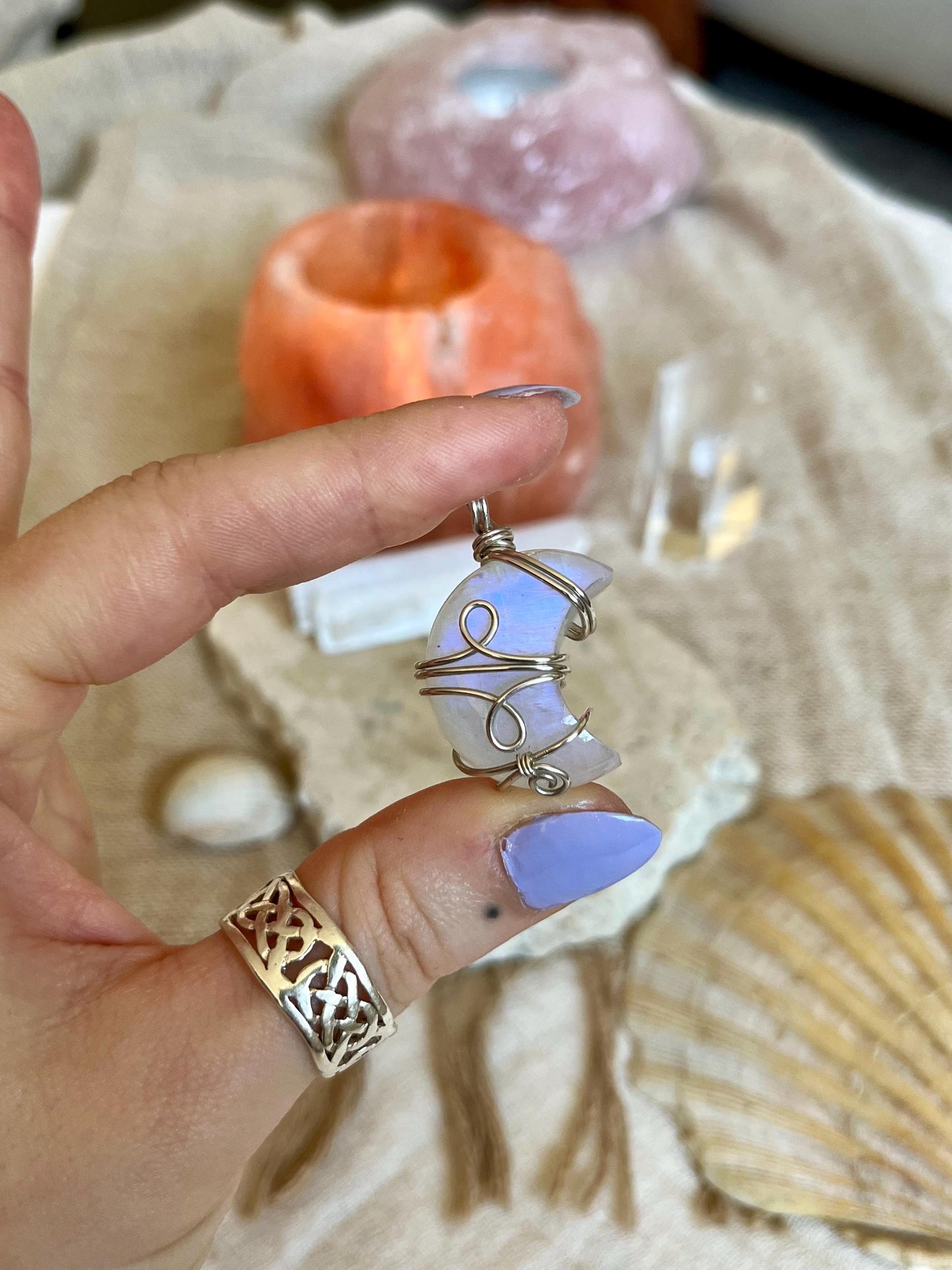 Moonstone Crescent Moon in Sterling Silver, June Birthstone, Witchy