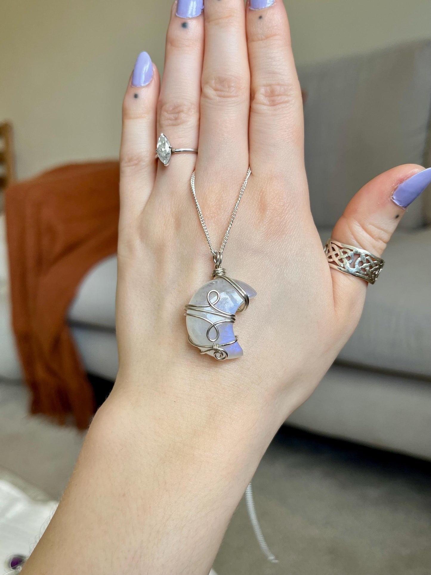 Moonstone Crescent Moon in Sterling Silver, June Birthstone, Witchy
