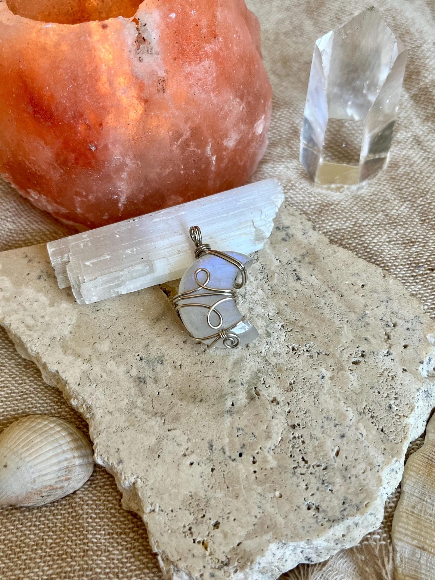 Moonstone Crescent Moon in Sterling Silver, June Birthstone, Witchy