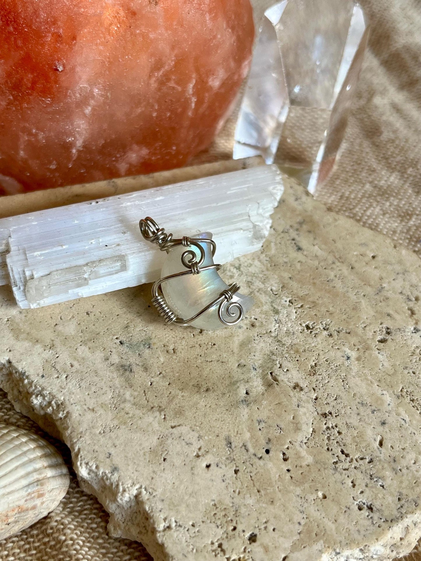 Moonstone Crescent Moon in Sterling Silver, June Birthstone, Witchy