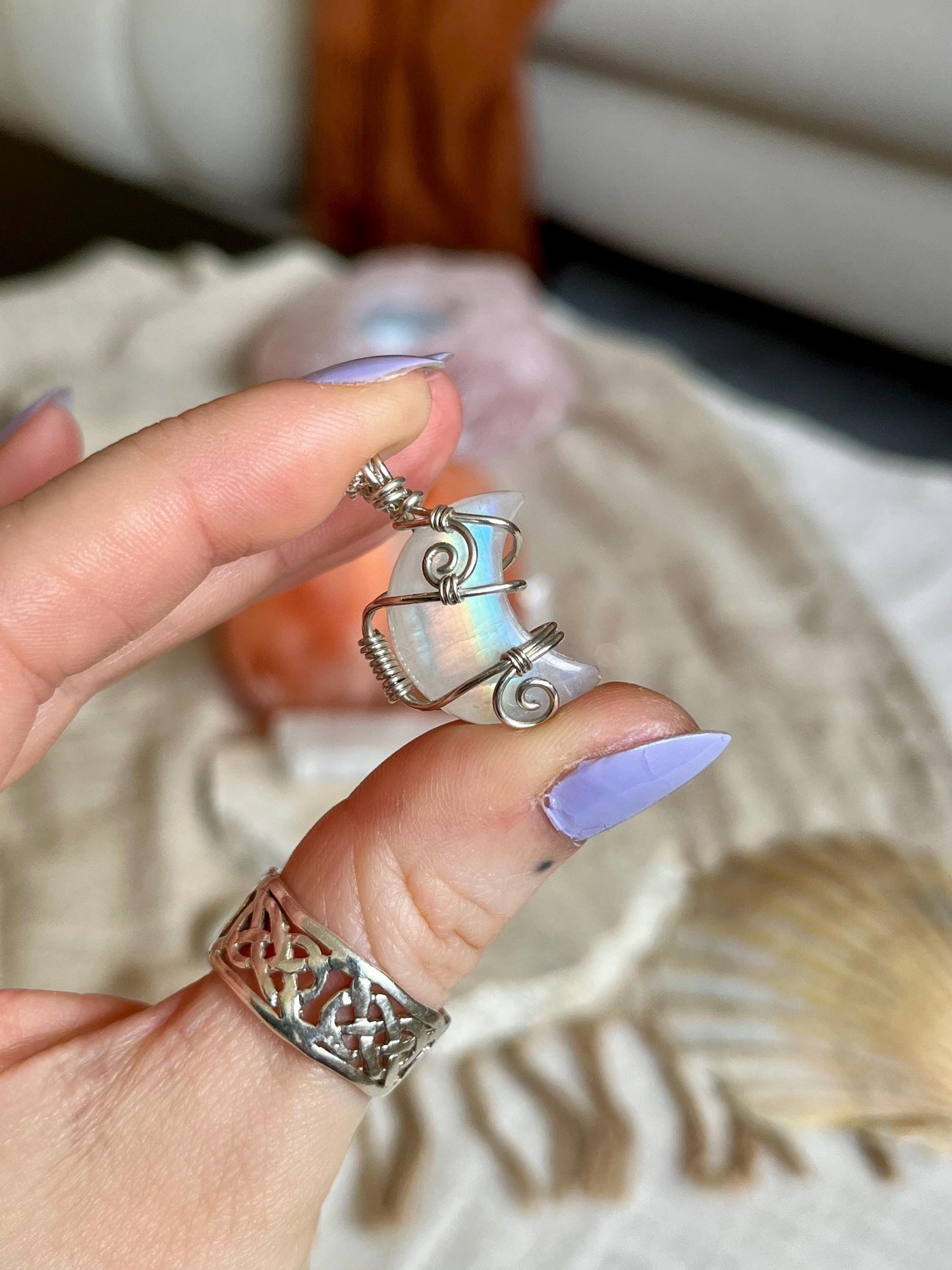 Moonstone Crescent Moon in Sterling Silver, June Birthstone, Witchy