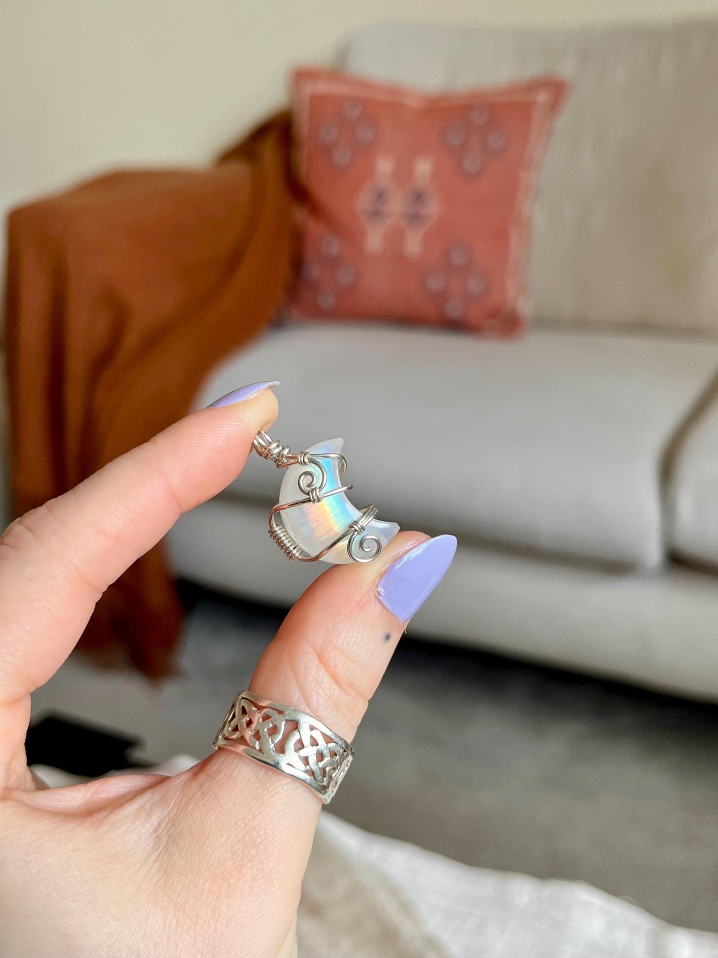 Moonstone Crescent Moon in Sterling Silver, June Birthstone, Witchy