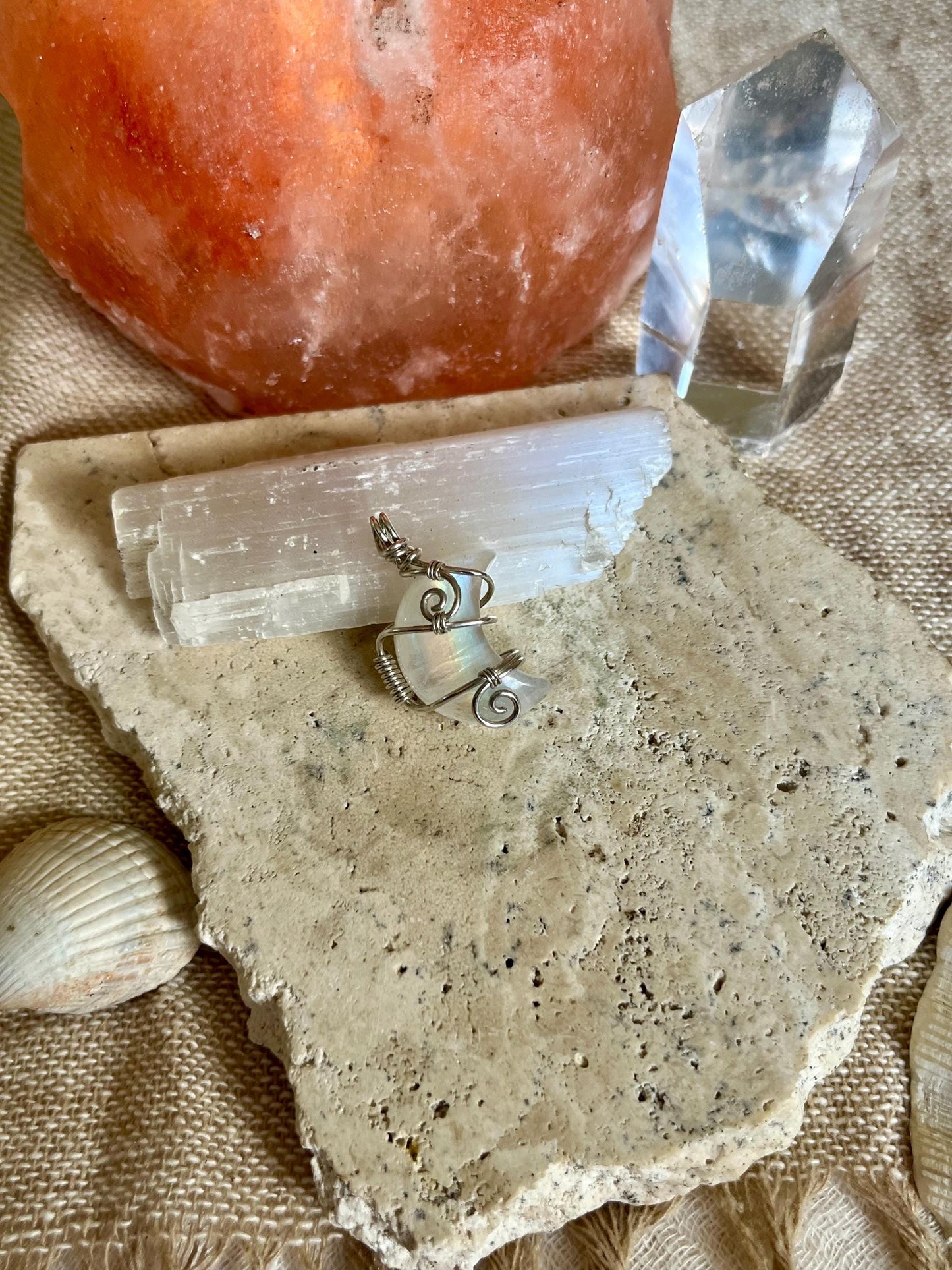 Moonstone Crescent Moon in Sterling Silver, June Birthstone, Witchy