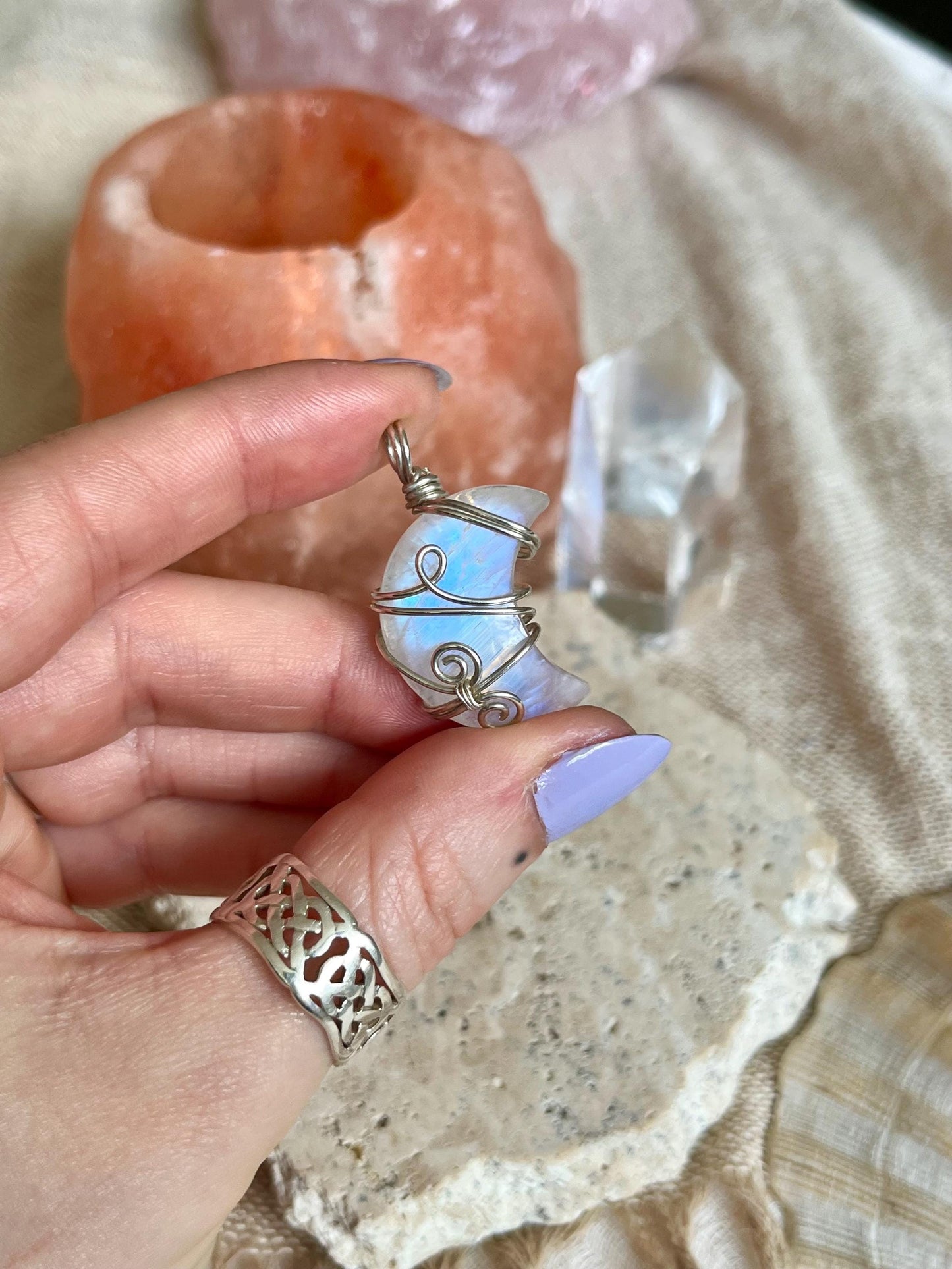 Moonstone Crescent Moon in Sterling Silver, June Birthstone, Witchy