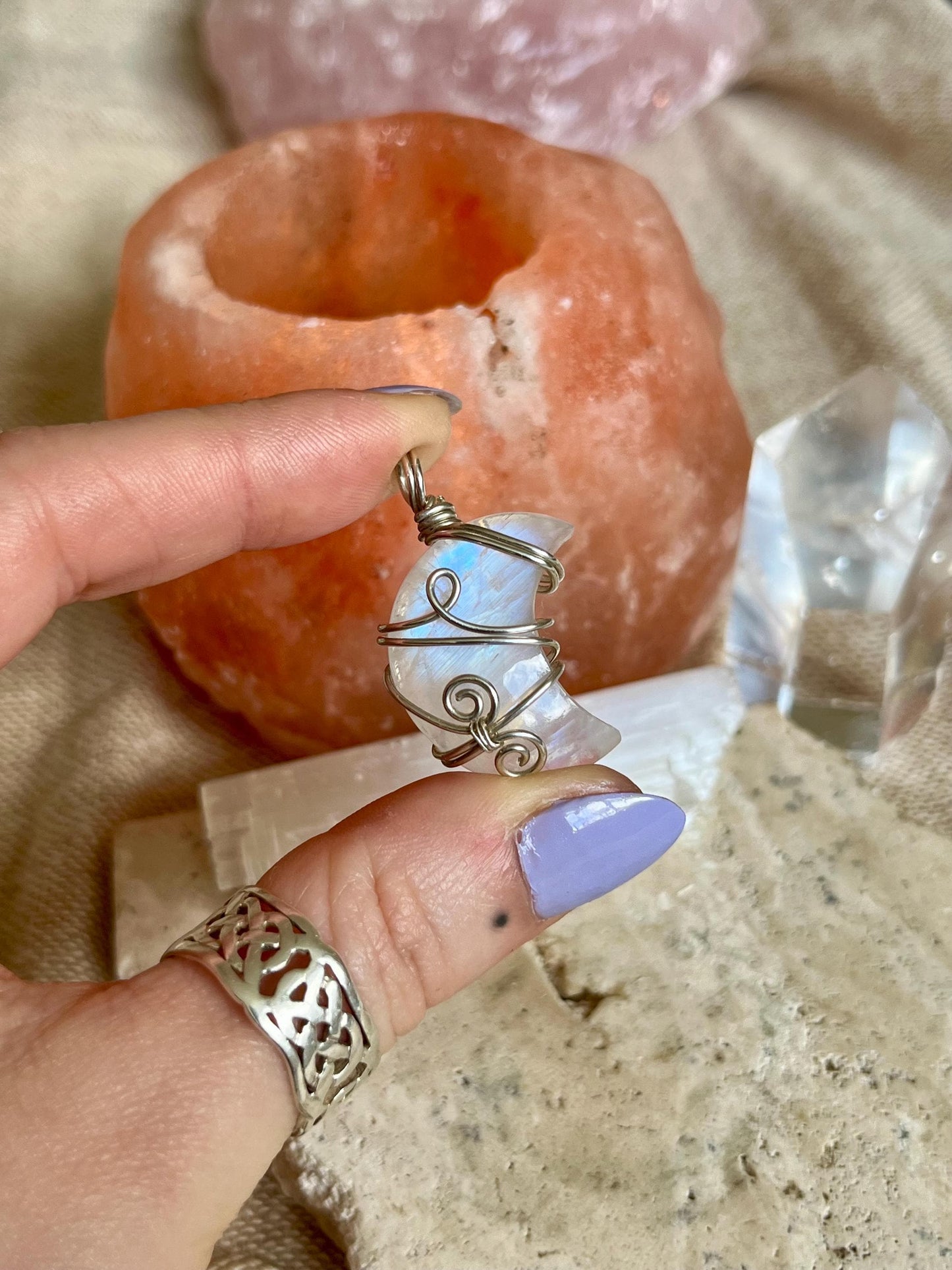 Moonstone Crescent Moon in Sterling Silver, June Birthstone, Witchy