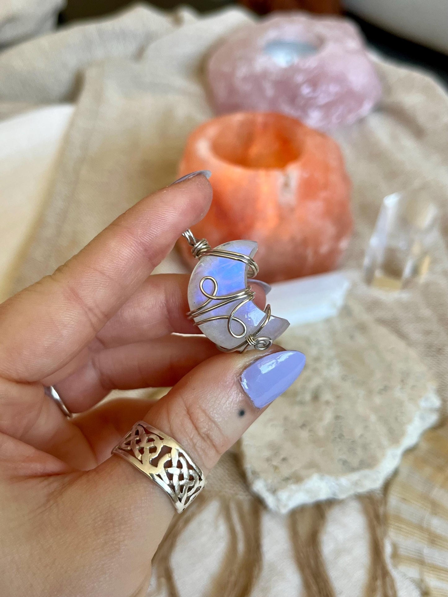 Moonstone Crescent Moon in Sterling Silver, June Birthstone, Witchy