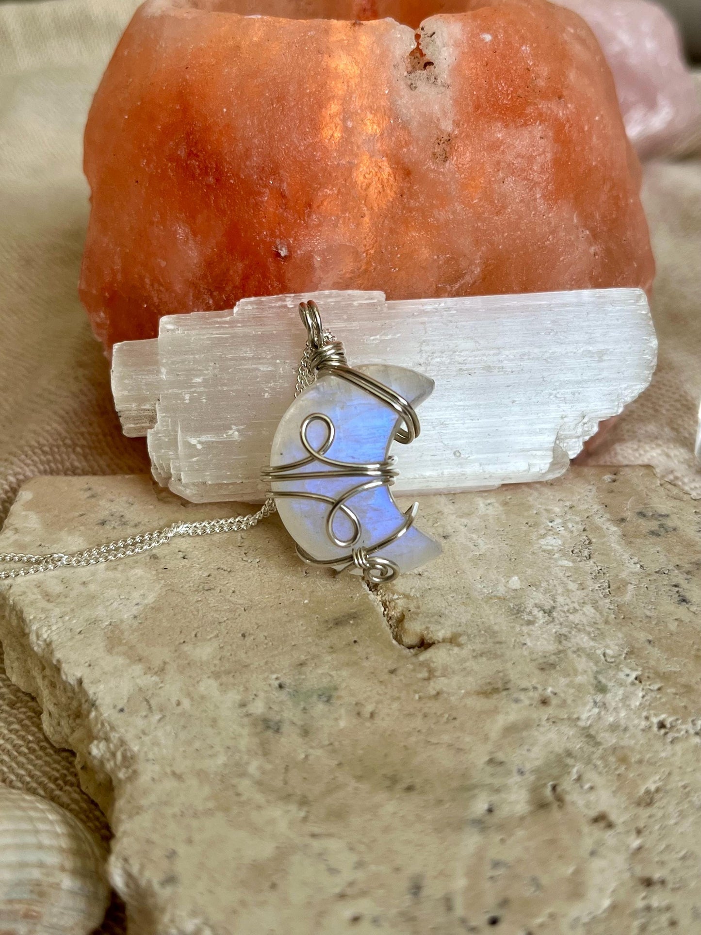 Moonstone Crescent Moon in Sterling Silver, June Birthstone, Witchy