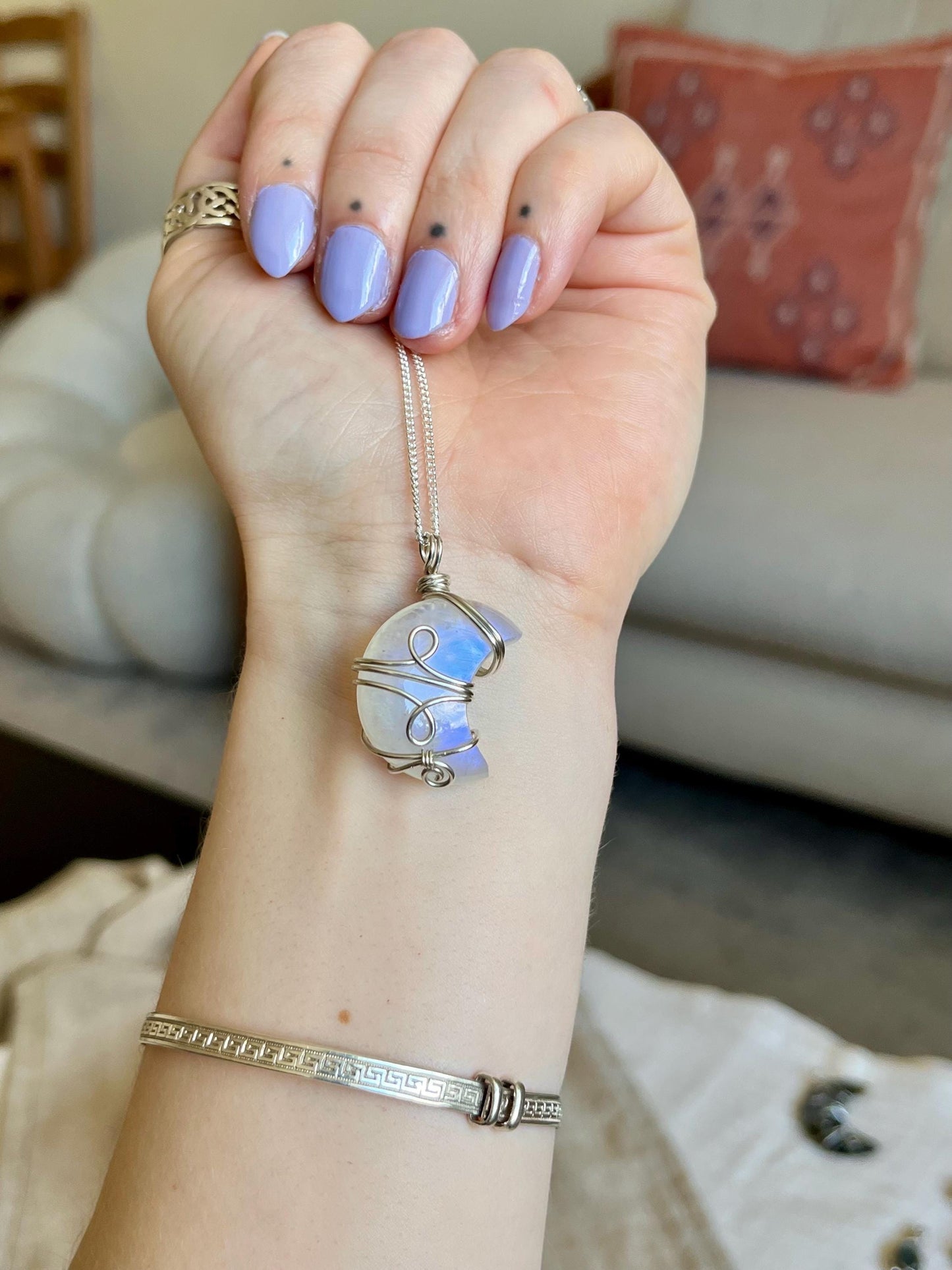 Moonstone Crescent Moon in Sterling Silver, June Birthstone, Witchy