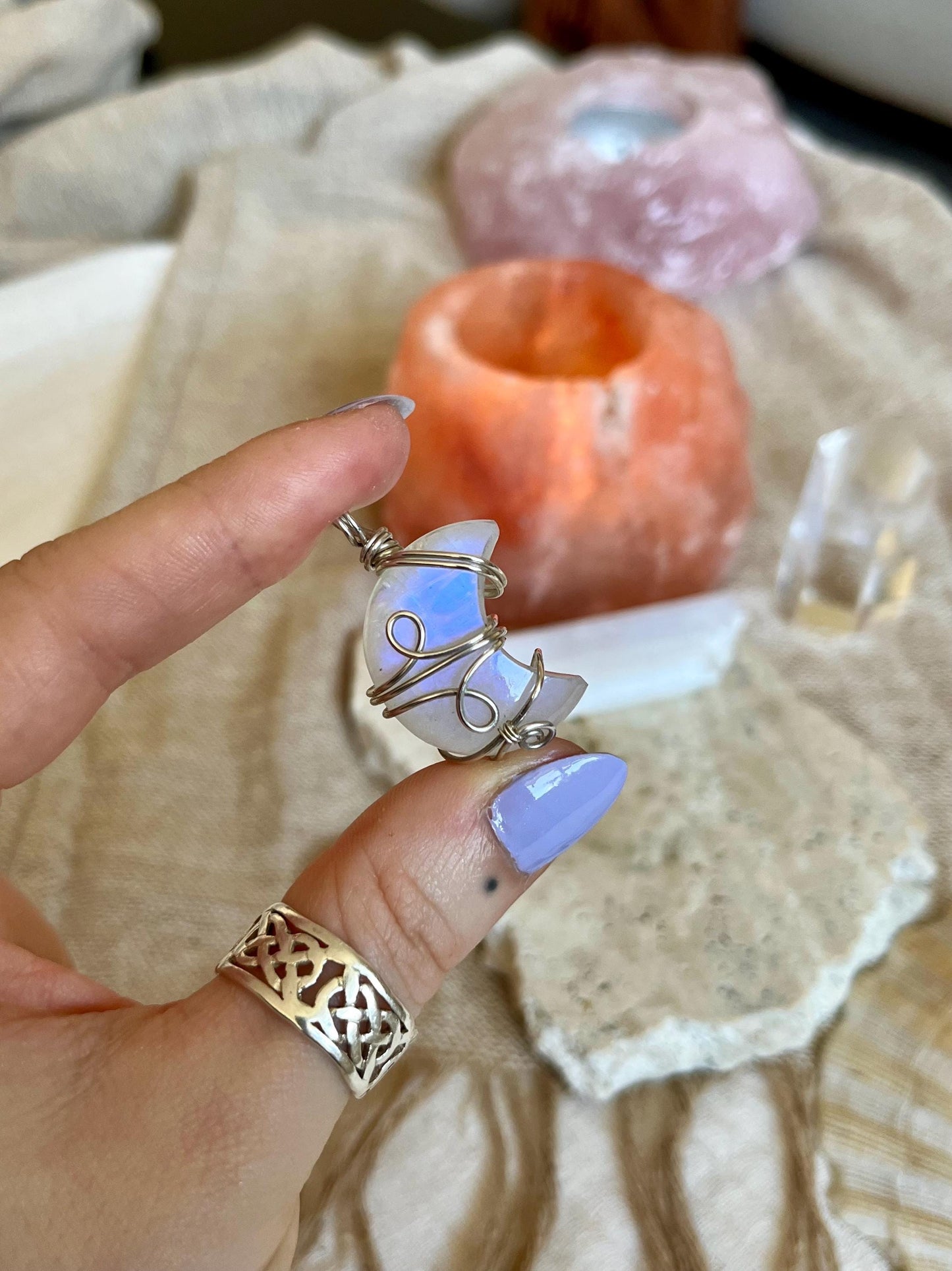 Moonstone Crescent Moon in Sterling Silver, June Birthstone, Witchy