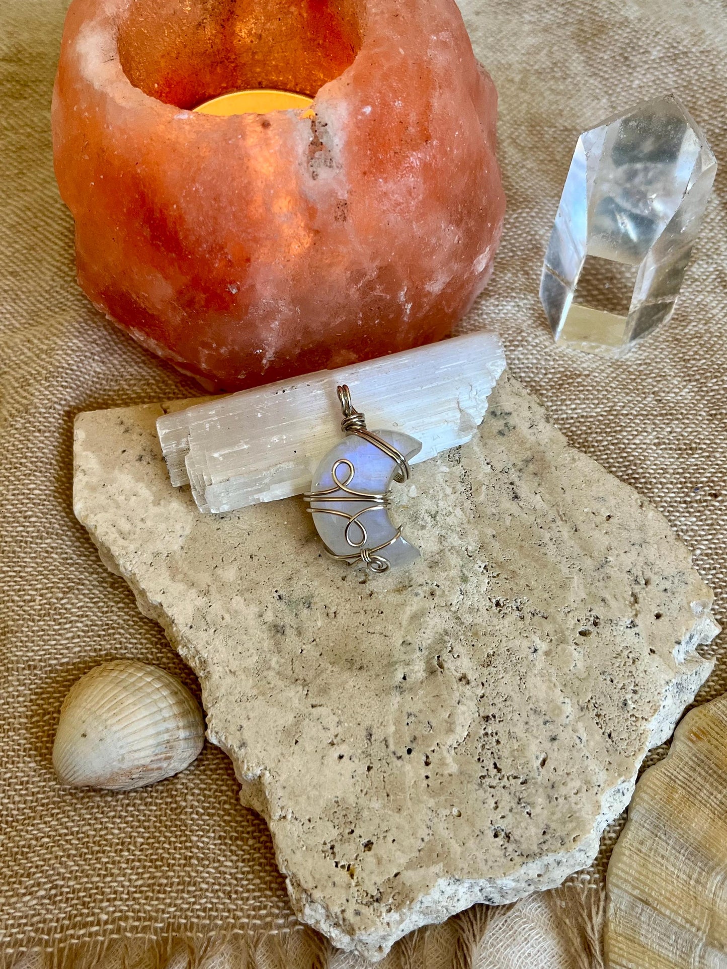 Moonstone Crescent Moon in Sterling Silver, June Birthstone, Witchy