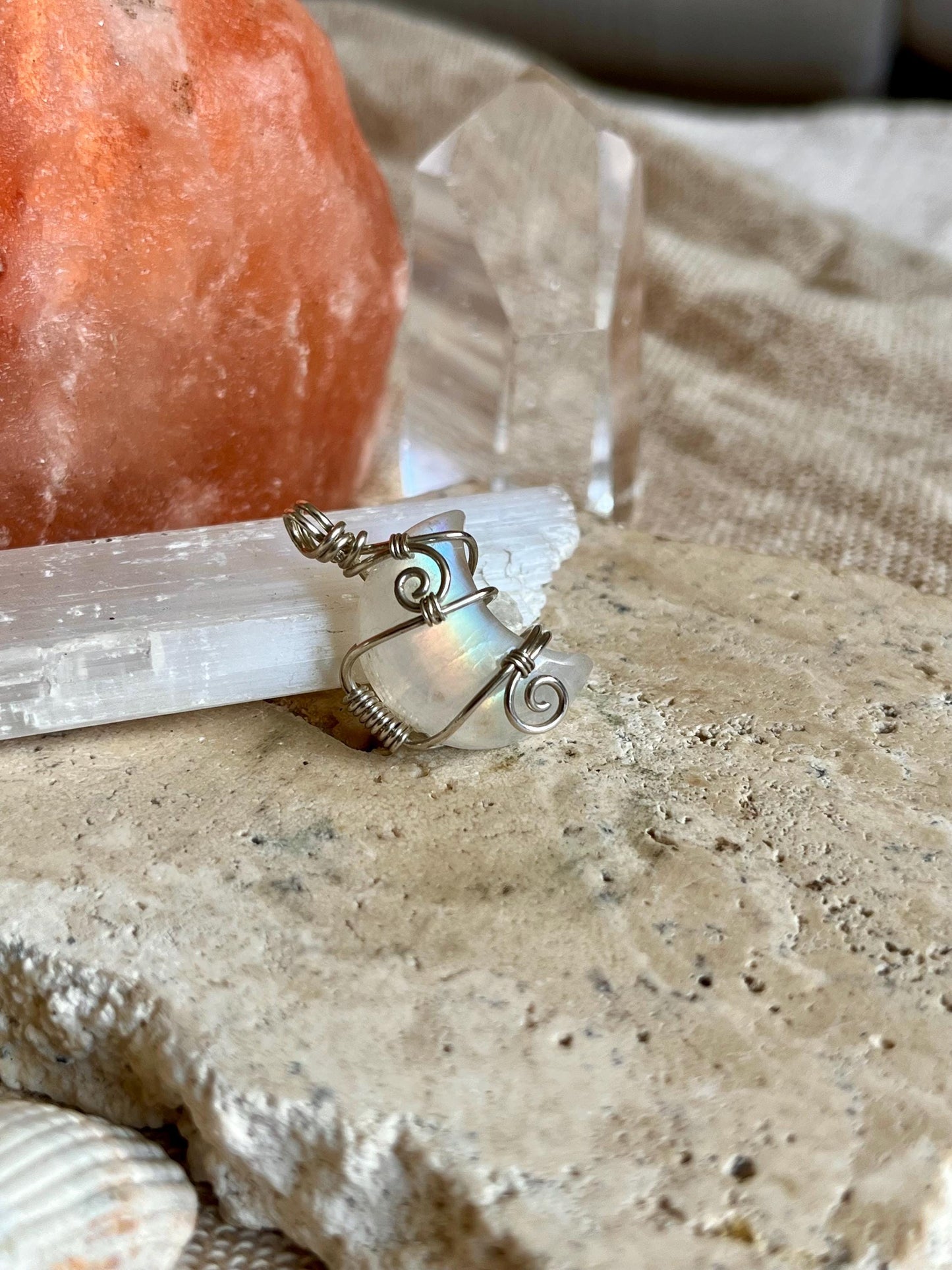 Moonstone Crescent Moon in Sterling Silver, June Birthstone, Witchy